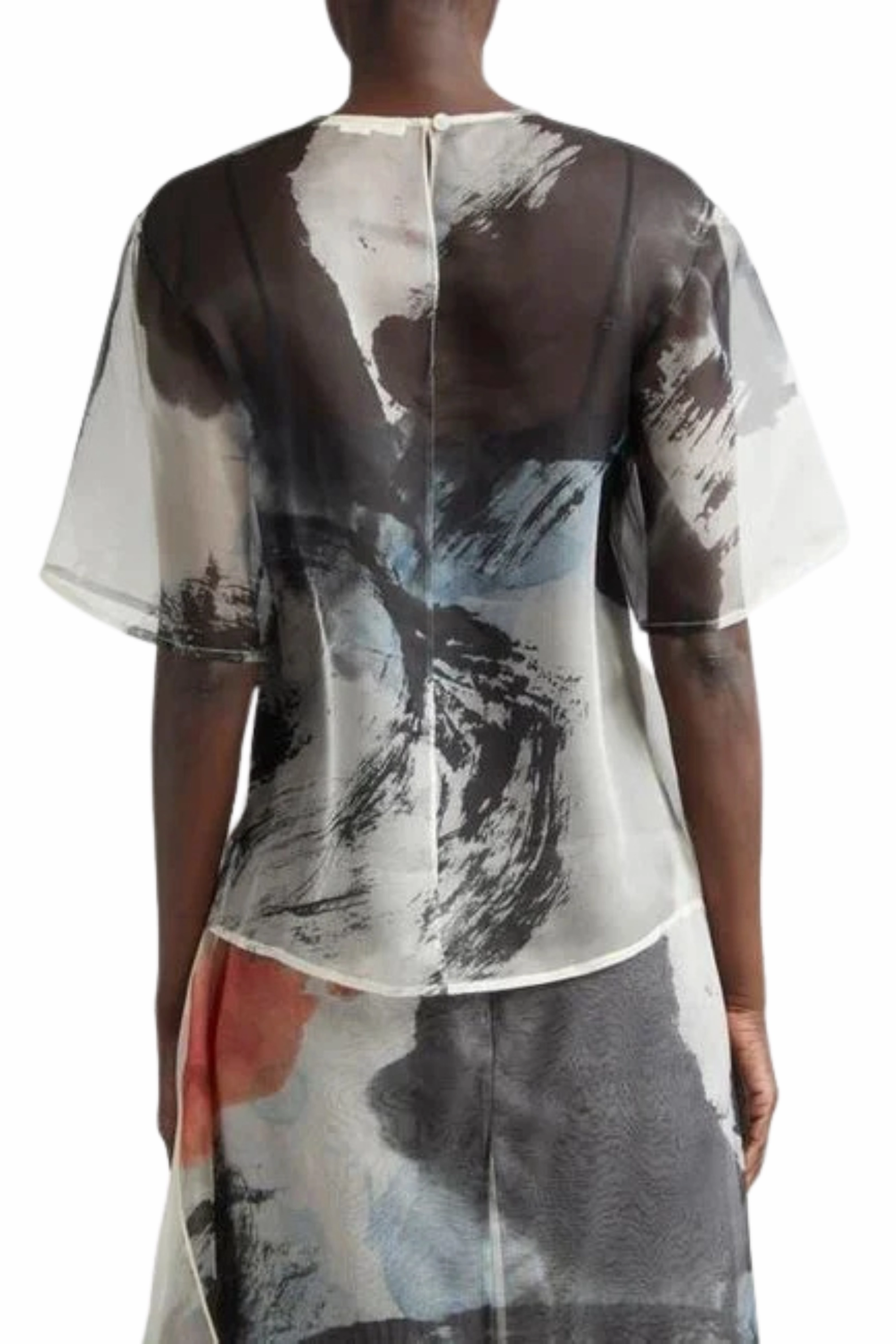 Breathable Linen Blend HiddenPocket SILK ORGANZA OVERSIZED CREWNECK T-SHIRT WITH ARTWORK BY TONG YANG TZE