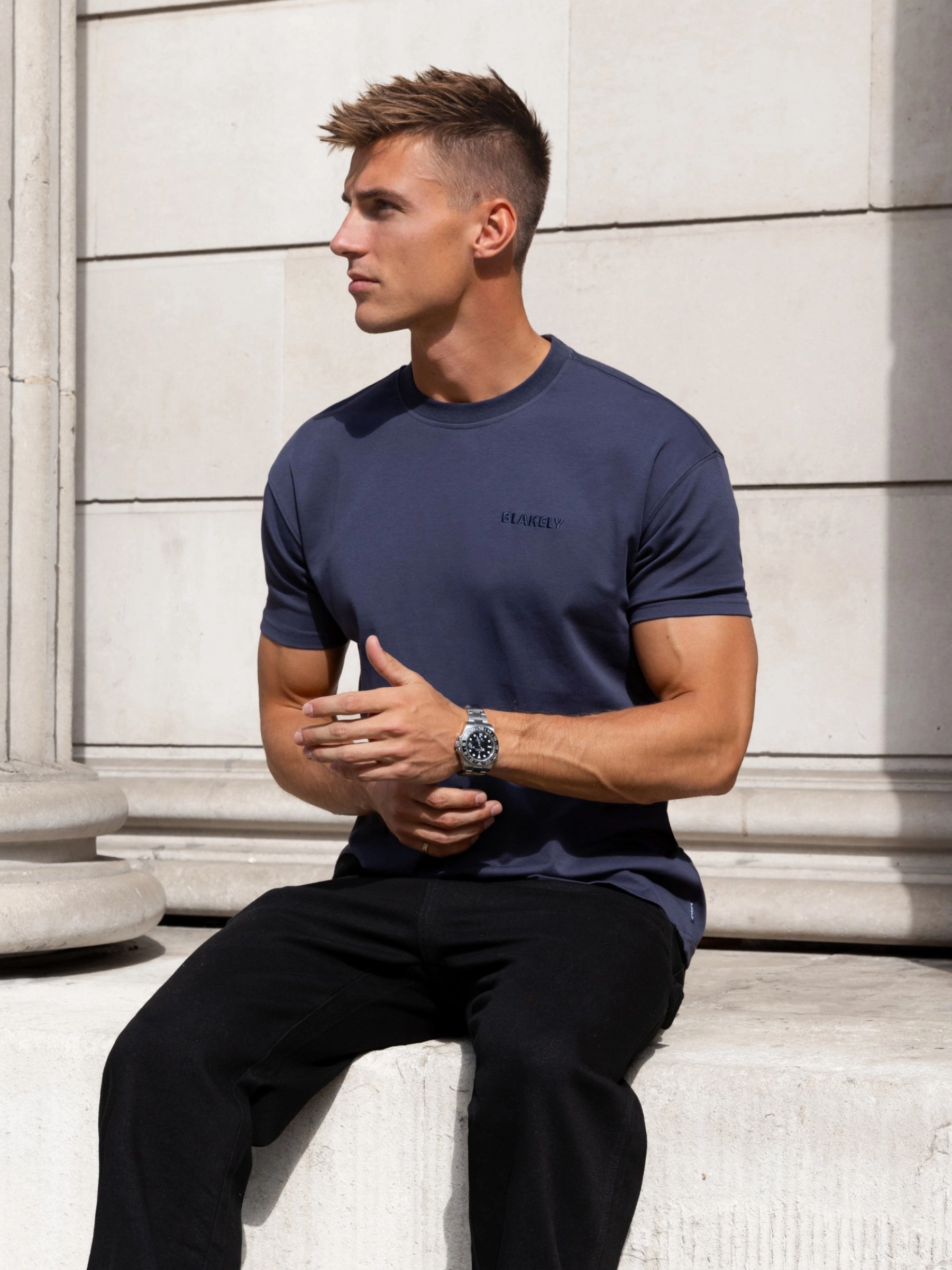 Rhys Relaxed T-Shirt - True Navy Flexible Ribbed Neckline Trendy Piece