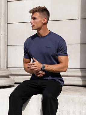 Rhys Relaxed T-Shirt - True Navy Flexible Ribbed Neckline Trendy Piece