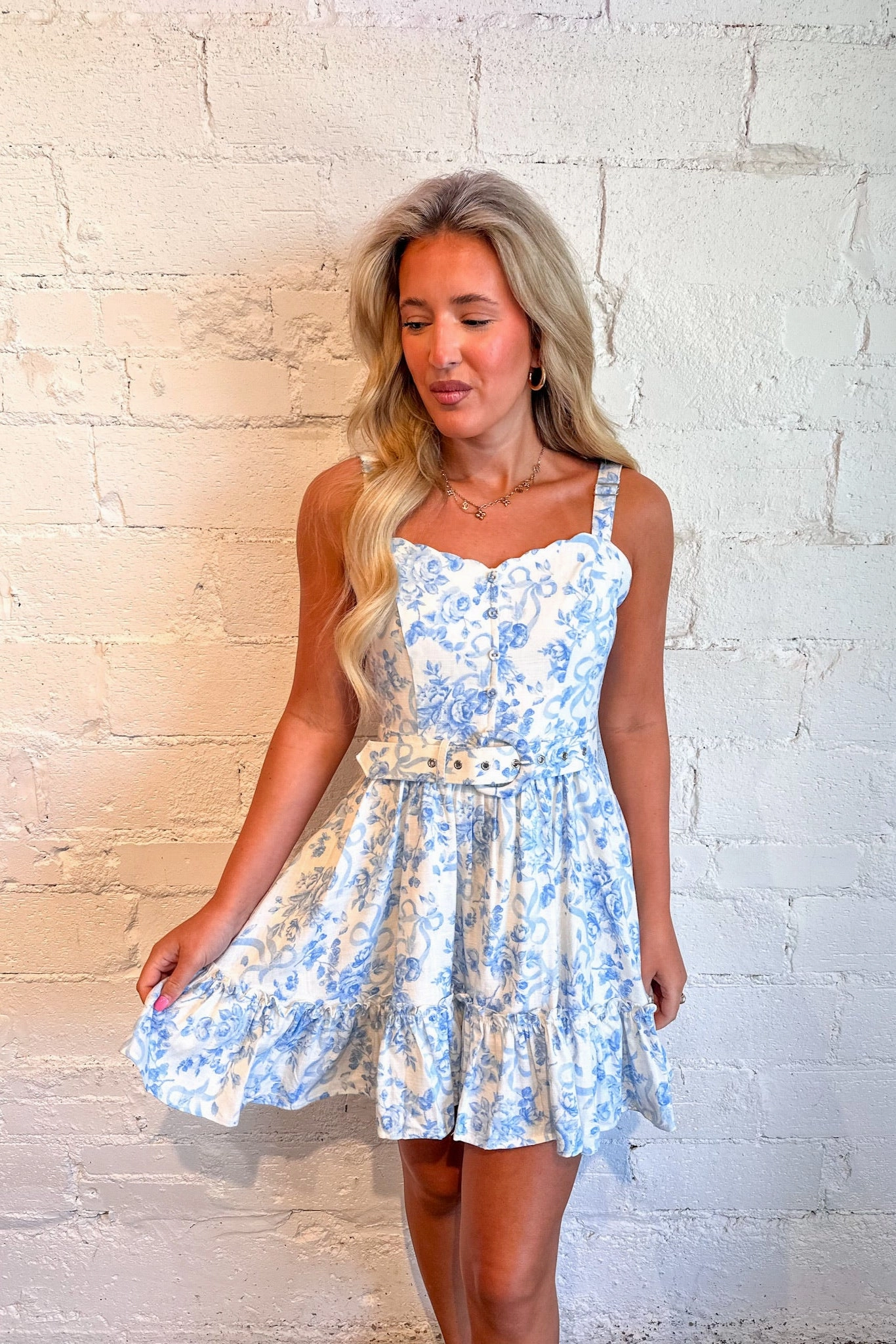 Sky Petal Picnic Belt Mini Dress Basic Warm Urban Chic