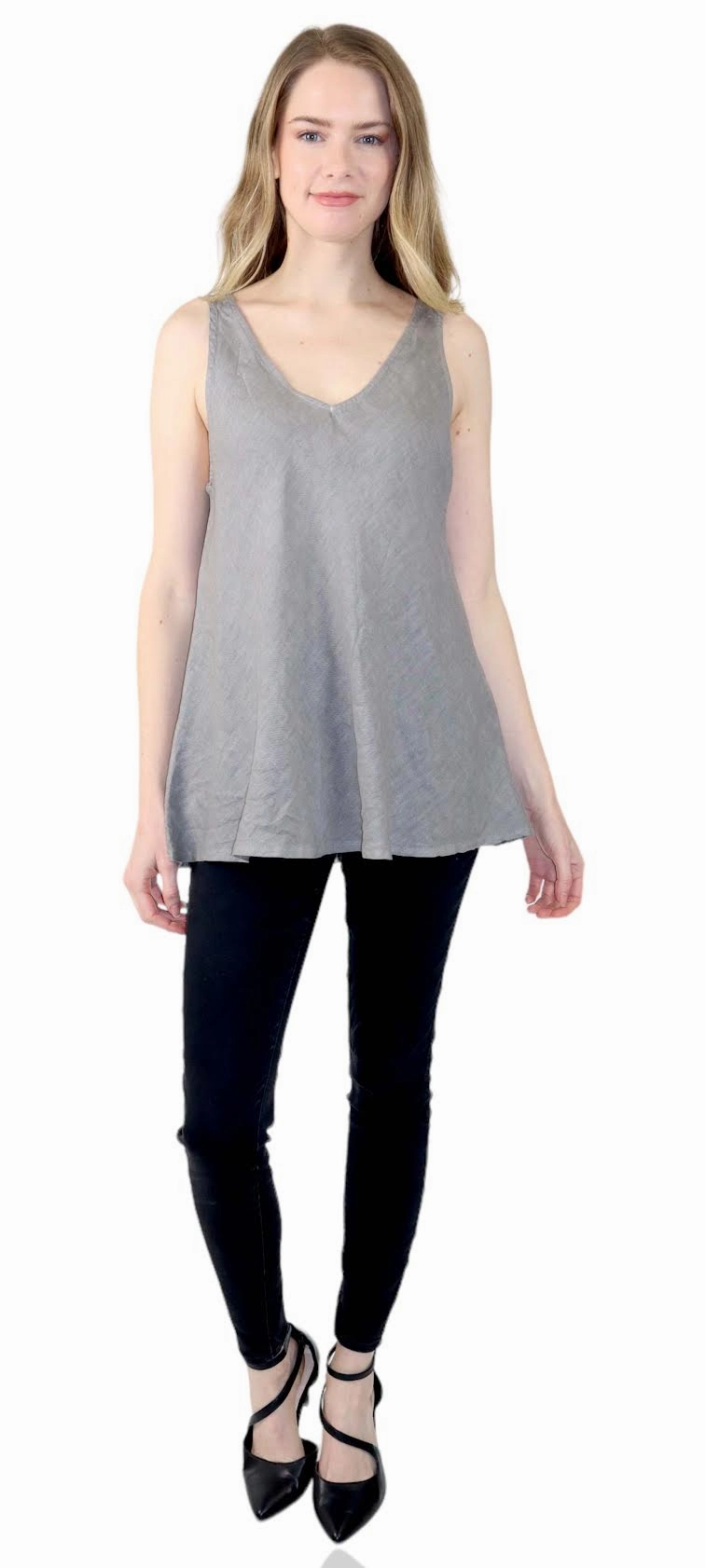 Slate Gray Linen Biased Tank Top HighDensity Knit Easy Care Material