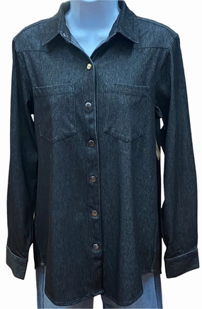 Black Denim Knit Long Sleeve Women's Snap Up Shirt Eco Friendly Material