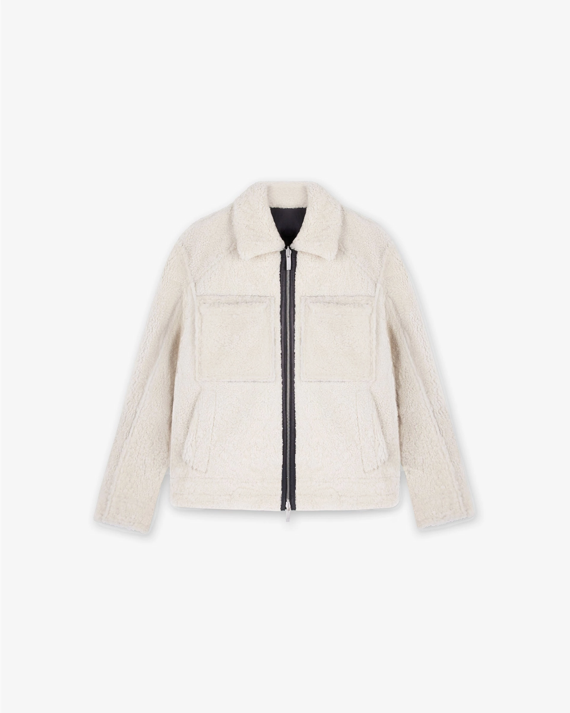 Taped Neckline Moisture Wicking Inner Layer Reversible Shearling Jacket - Black