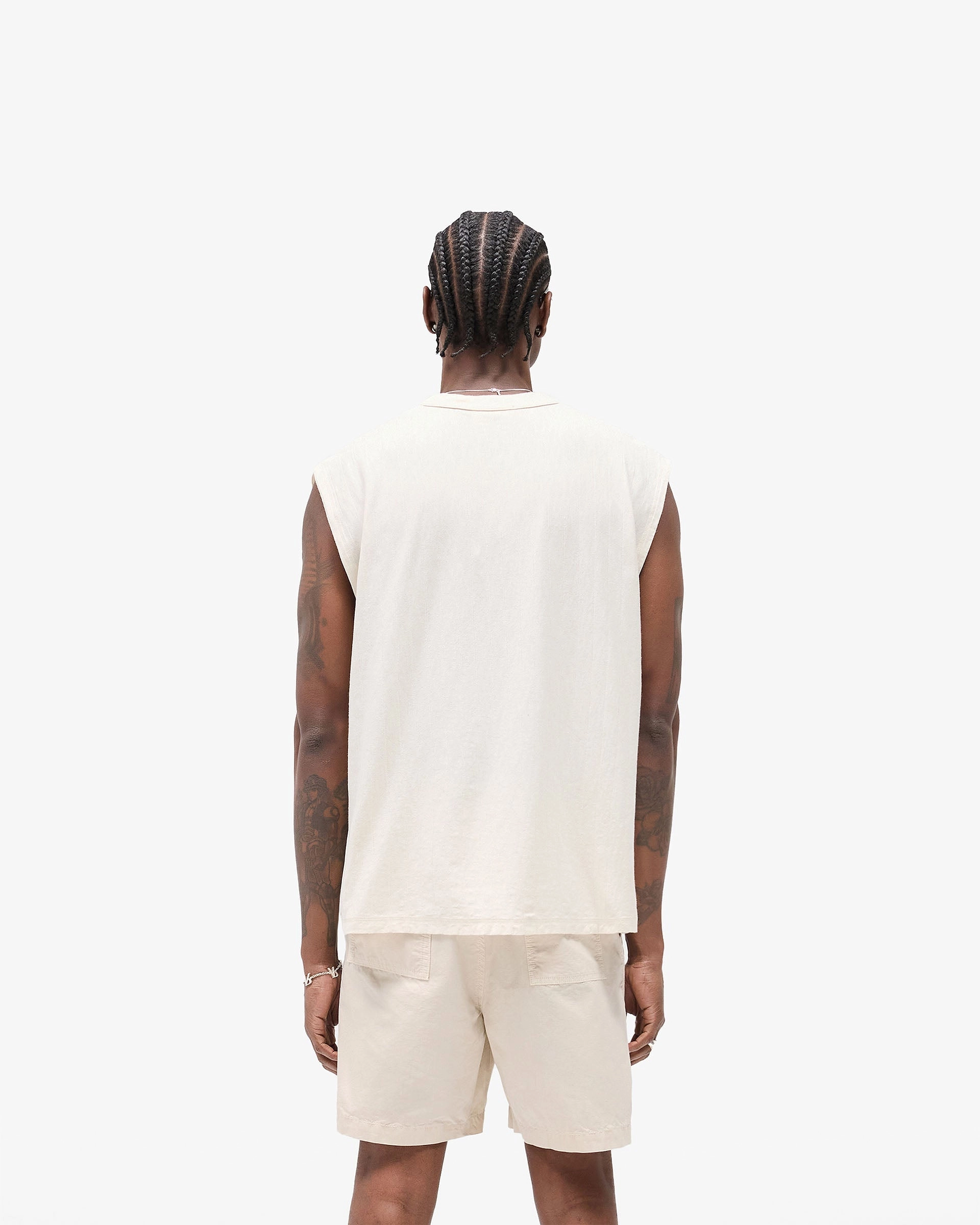 Slub Script Tank - Aged White Wrinkle Resistant Texture