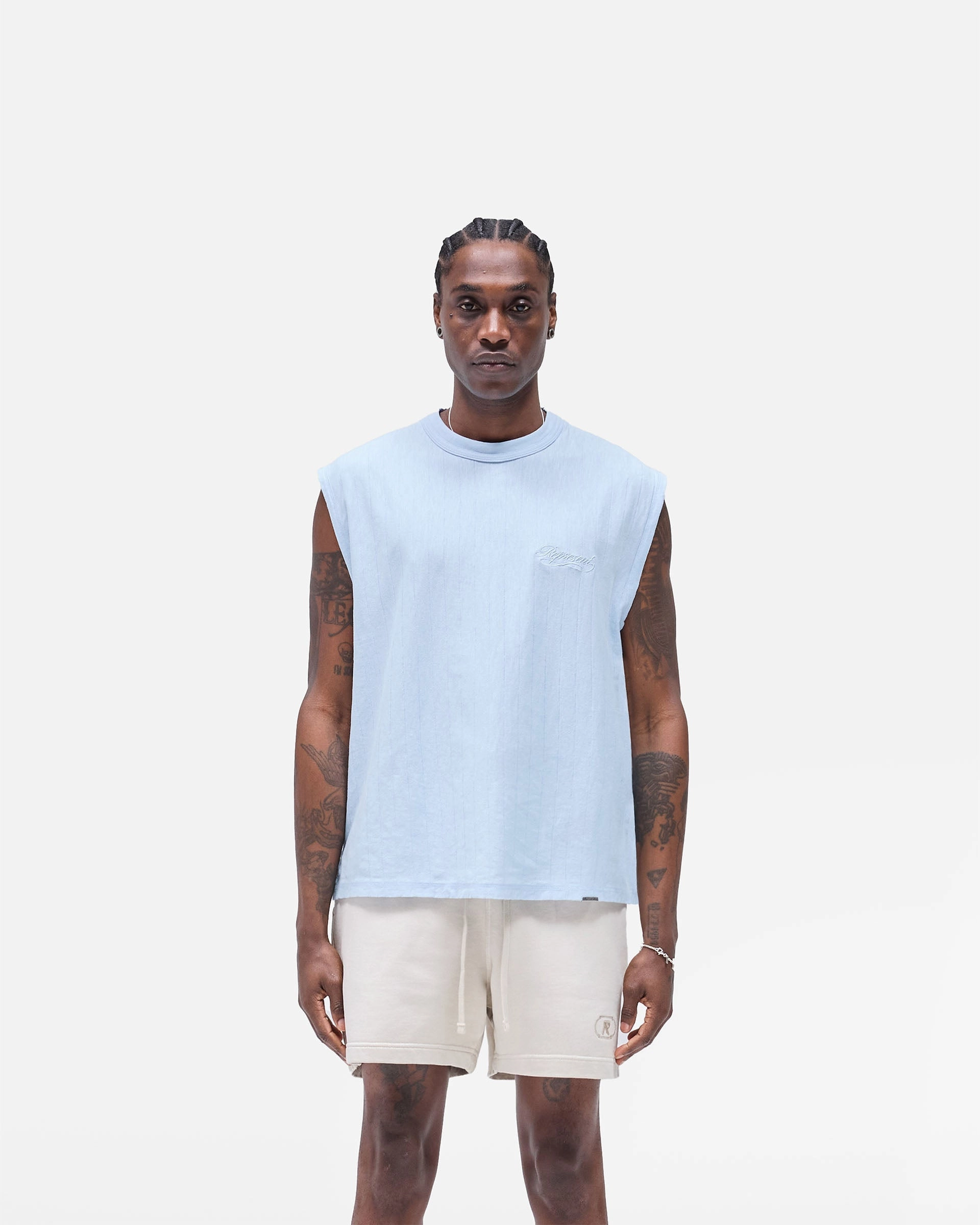 Slub Script Tank - Ice Blue Trendy Casual Wear