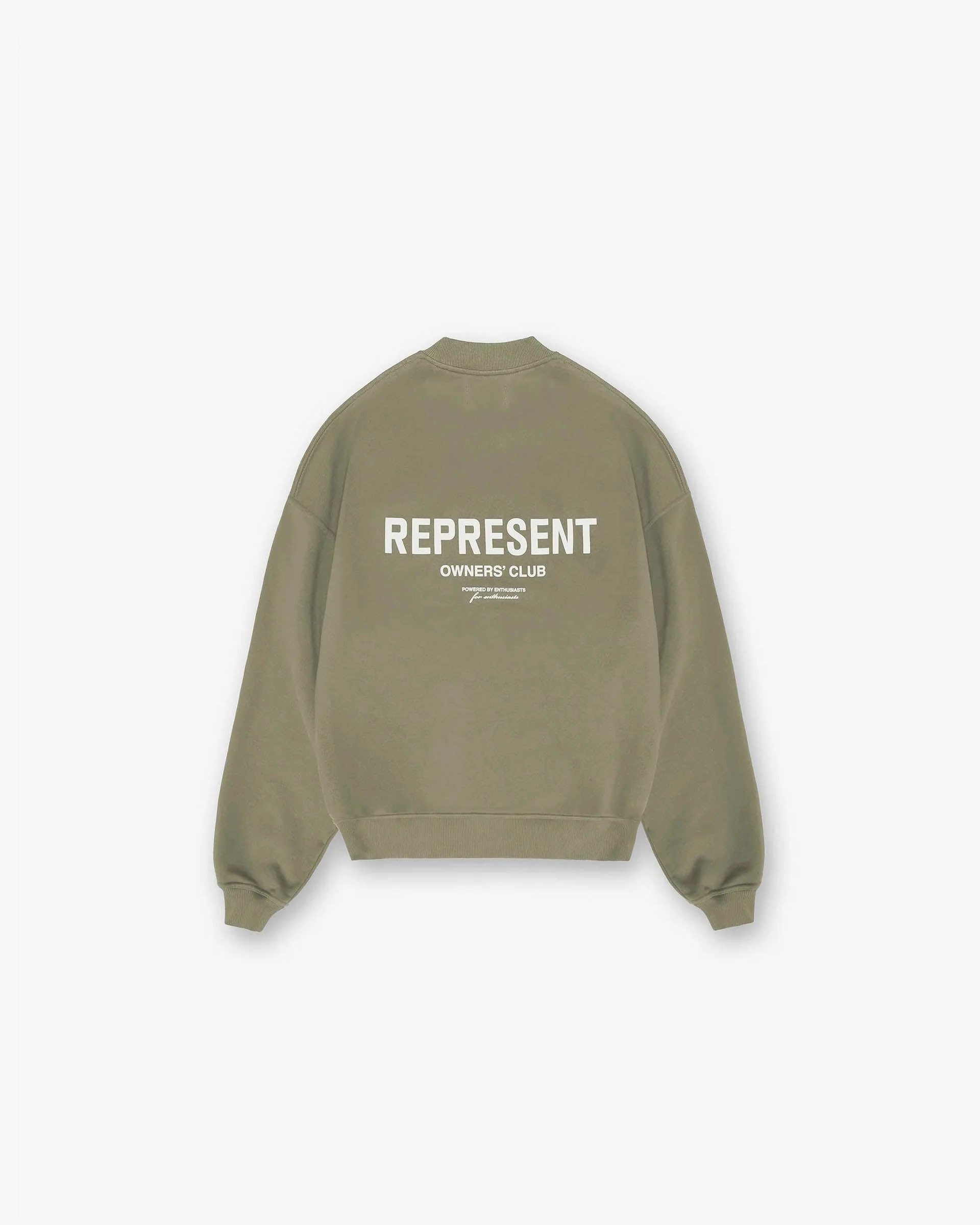 Represent Owners Club Sweater - Olive Ribbed Hem Detail