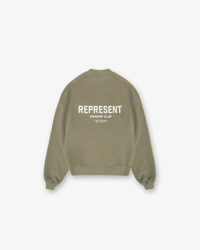 Represent Owners Club Sweater - Olive Ribbed Hem Detail