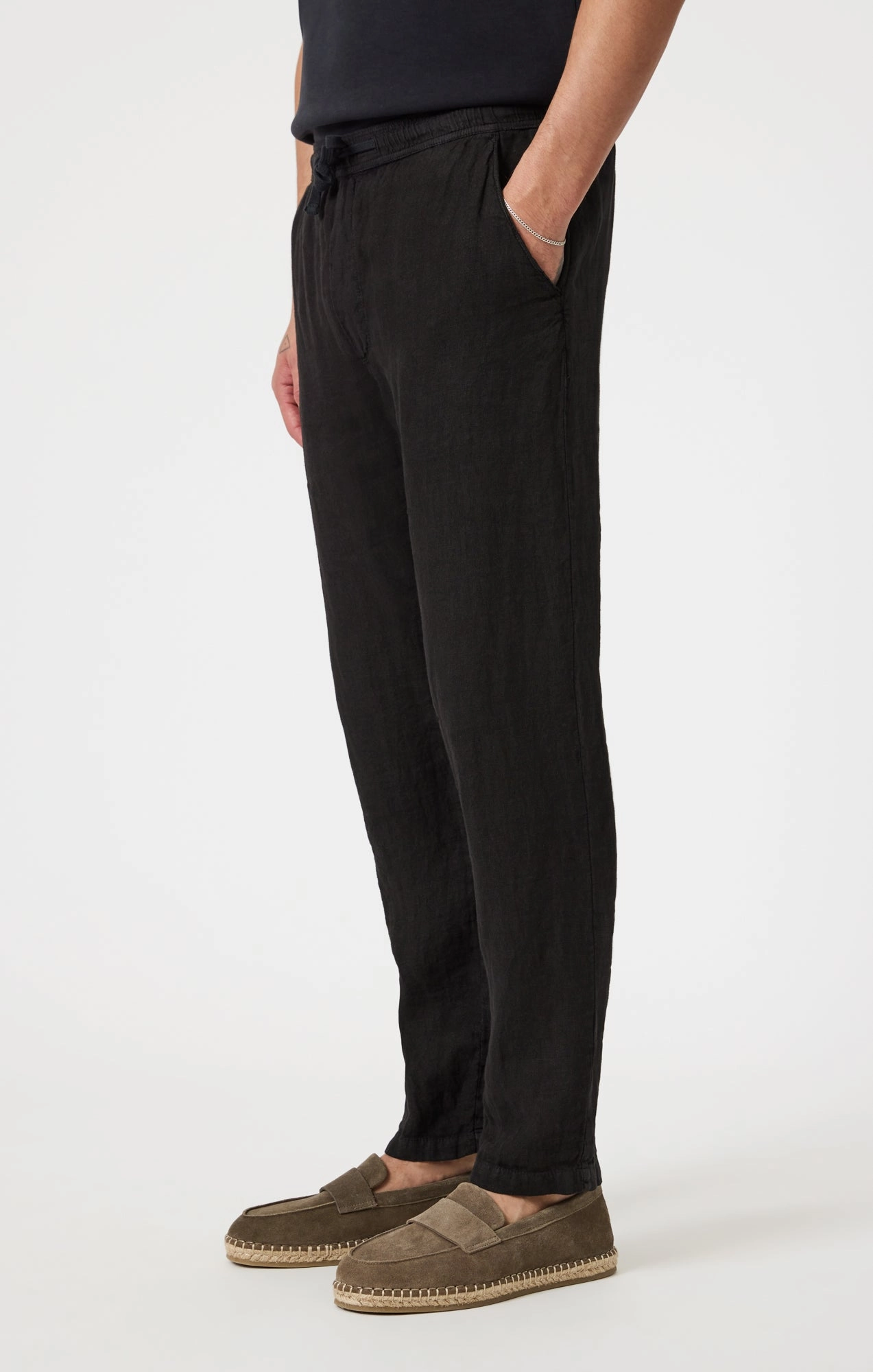 Multi Pocket Configuration DRAWSTRING LINEN PANTS IN BLACK