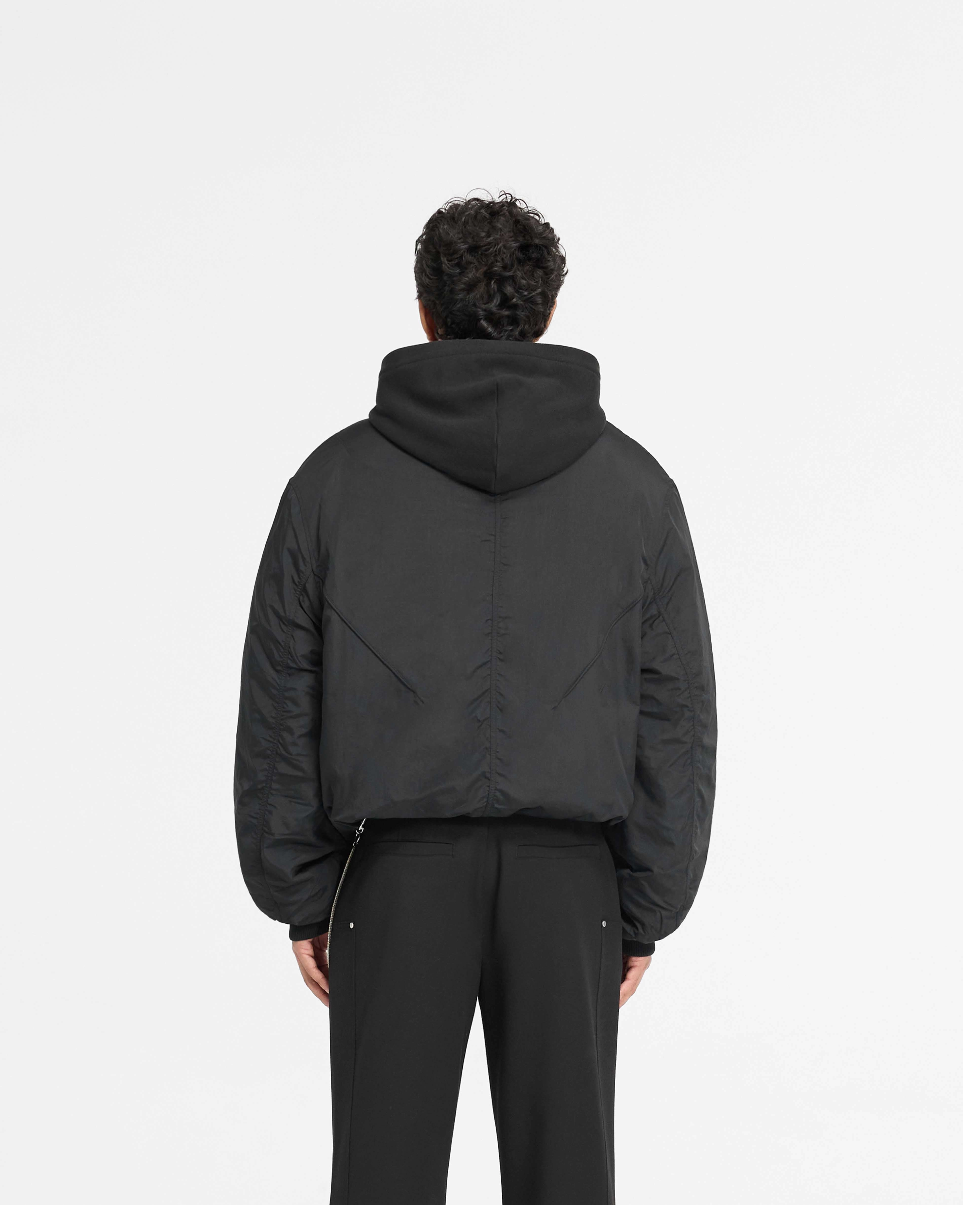 Nylon Hooded Bomber Jacket - Black Minimal Detail