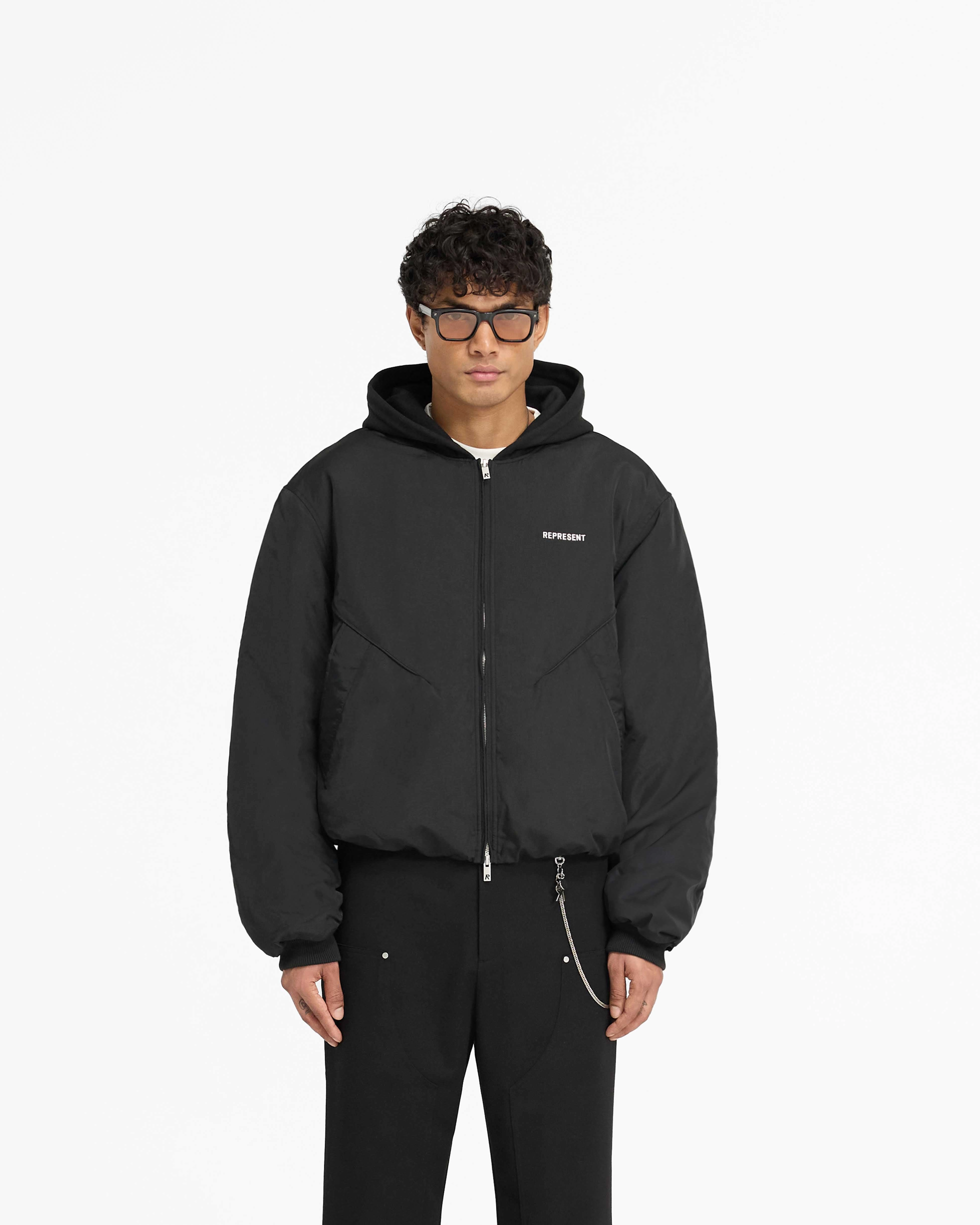 Nylon Hooded Bomber Jacket - Black Teflon Finish