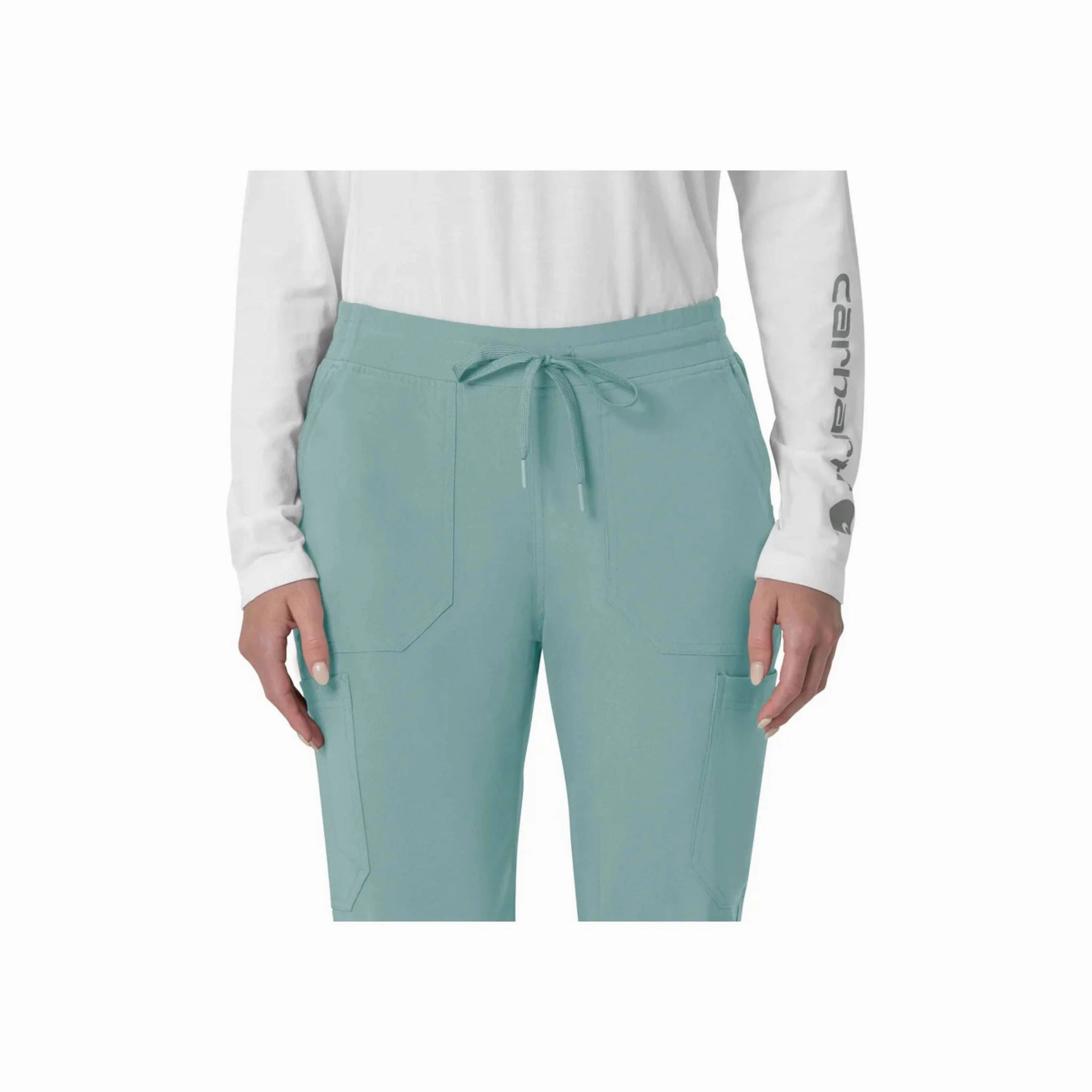 Button front Breathable Stretch Wear Carhartt Women's Force Cross Flex Cargo Jogger Scrub Pant - Summer Blue