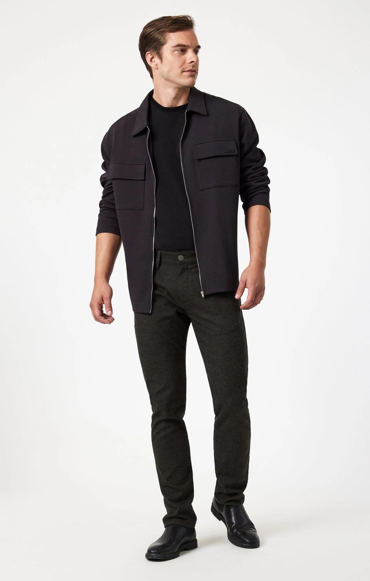 JAKE SLIM LEG IN BROWN HERRINGBONE Comfy Essentials Wear Cozy Movement