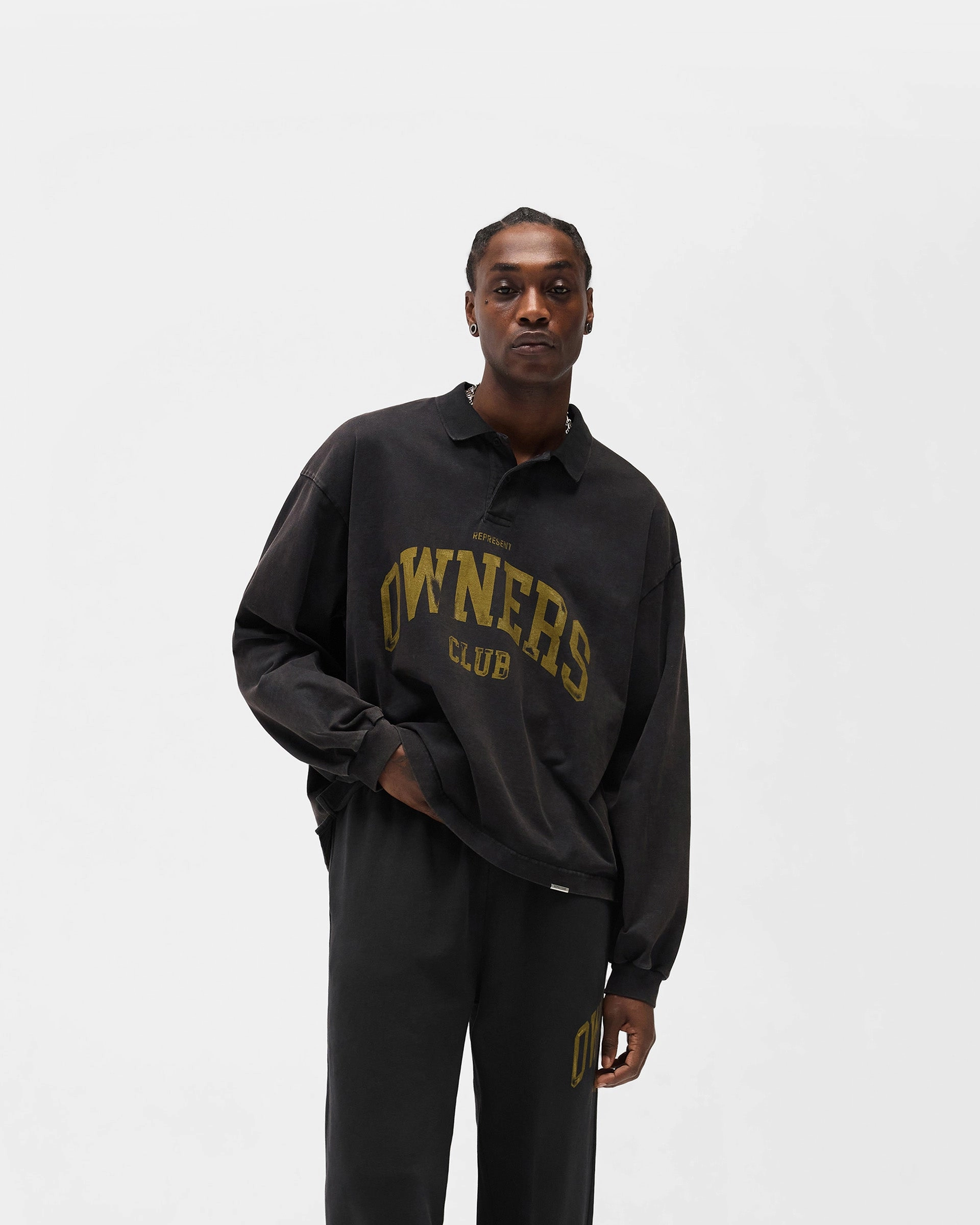 Garment Dye Process Unstructured Silhouette Represent Owners Club Rugby Polo - Faded Black