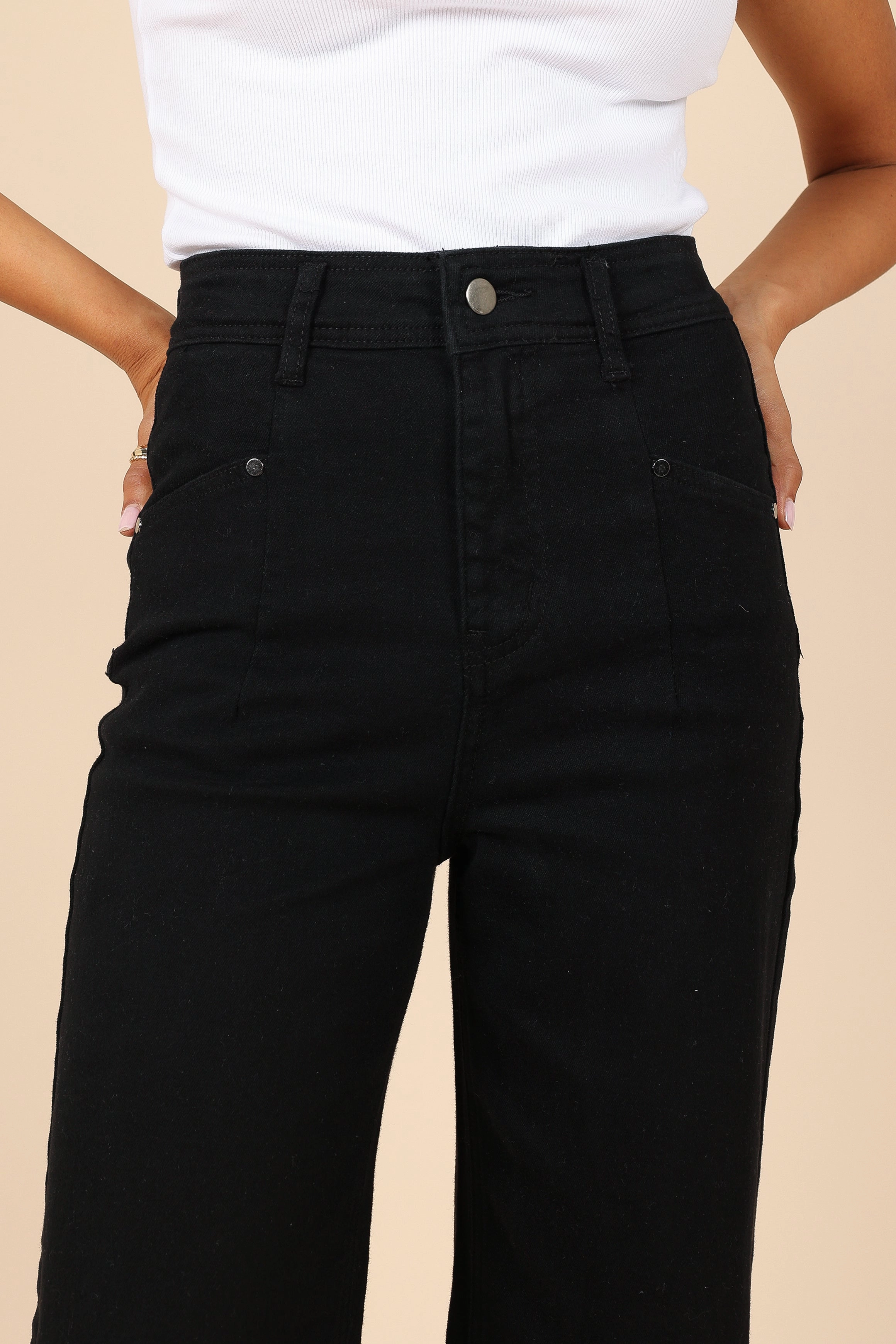 Georgette High Waisted Straight Leg Pants - Black Reflective Trim Options Anti Odor Technology