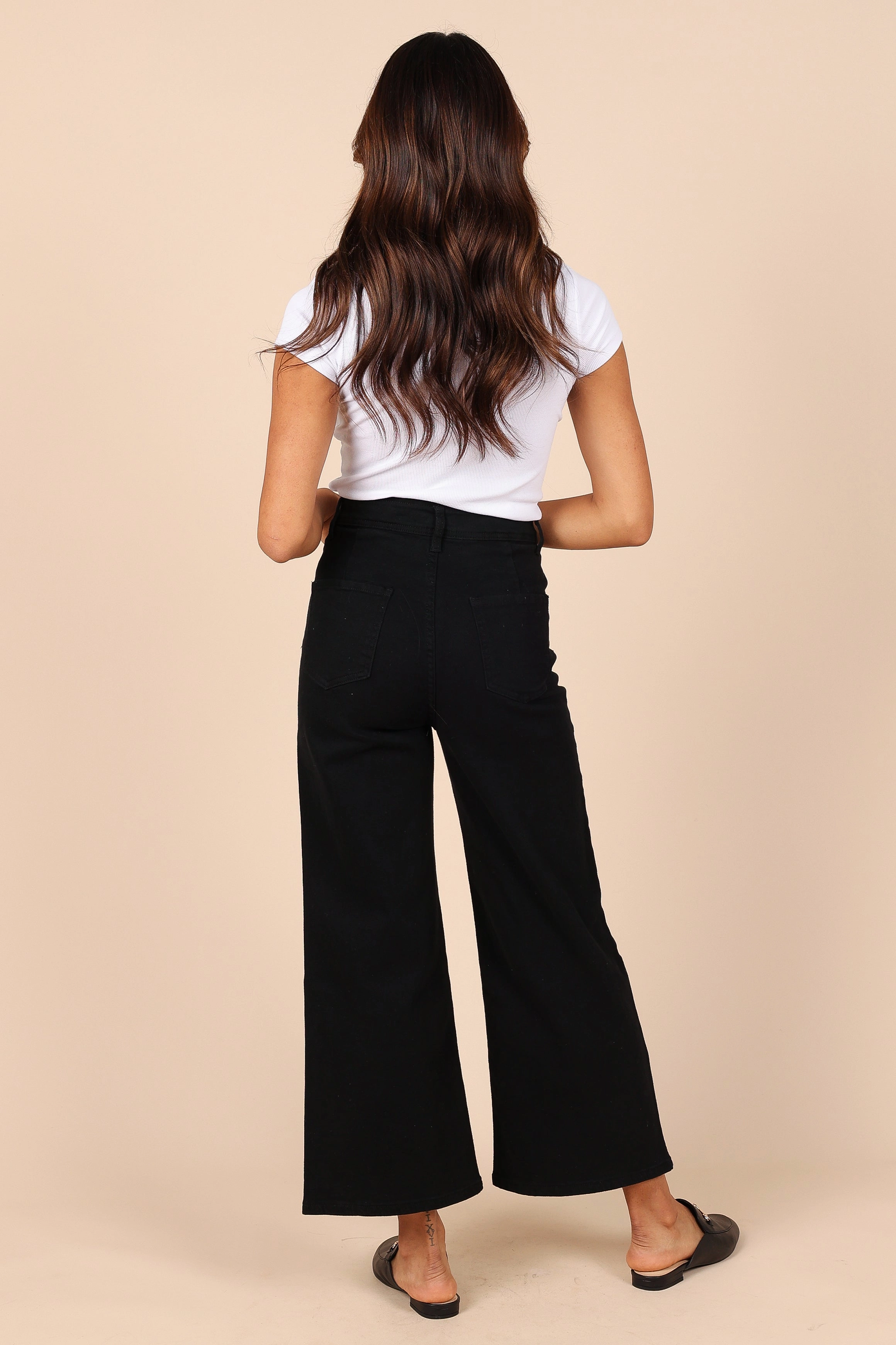 Georgette High Waisted Straight Leg Pants - Black Stretchy Waist EcoFriendlyBlend