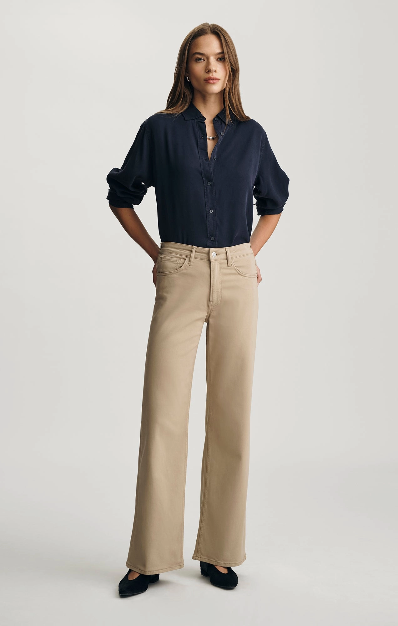 ALENA WIDE LEG IN FRENCH BEIGE SATEEN Slim Fit Wear