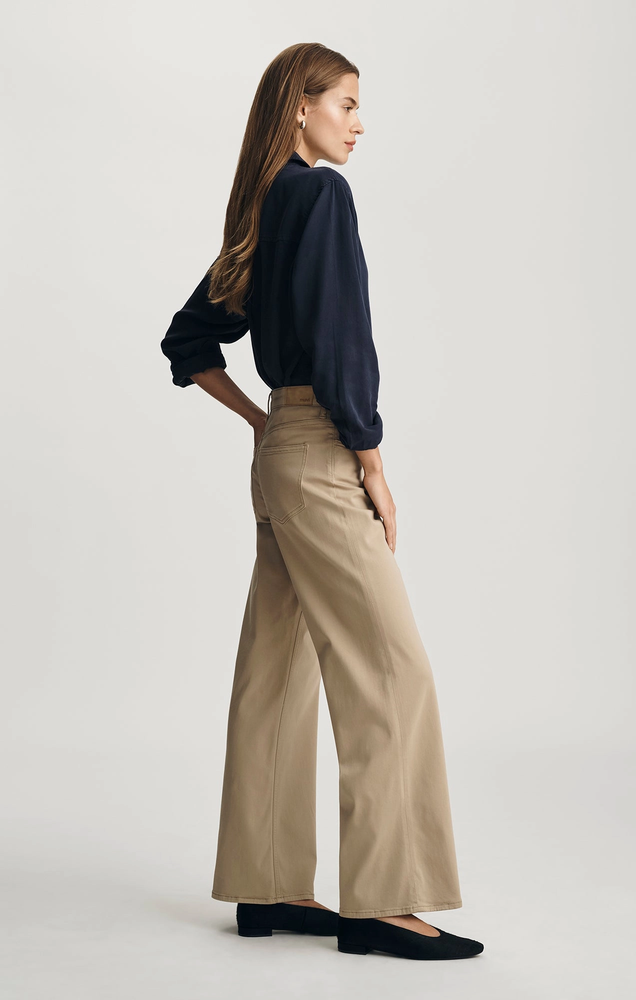 ALENA WIDE LEG IN FRENCH BEIGE SATEEN Minimal Stretch Fit Adjustable Drawcord