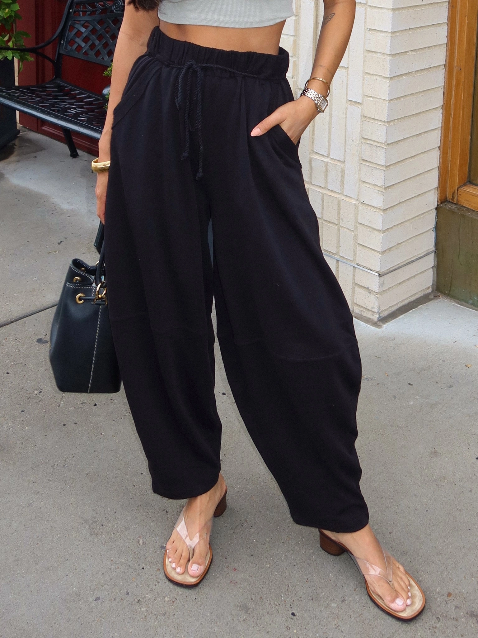 clean design Stretch Ready Soft Material Ramona Barrel Sweatpants in Black