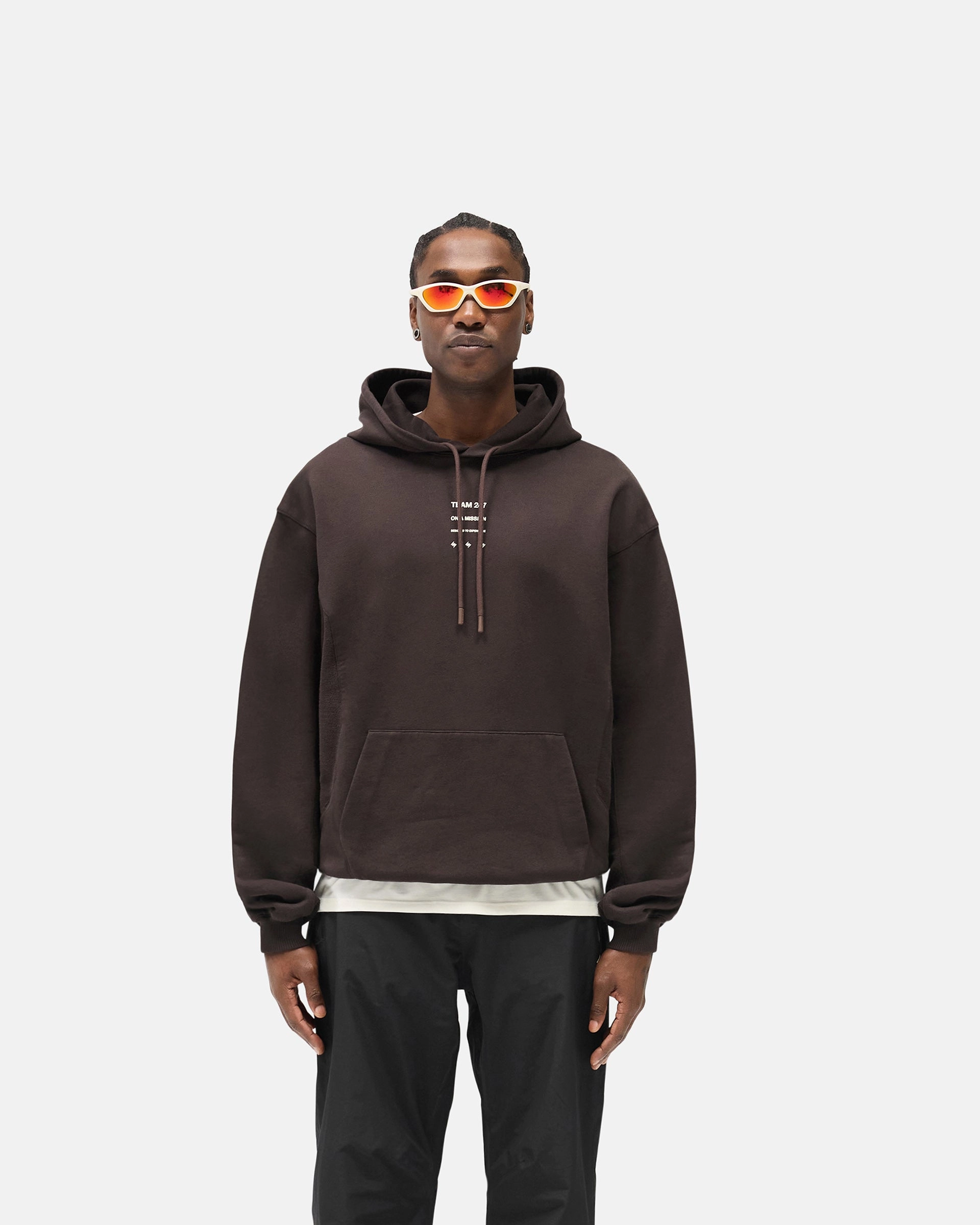 247 Uprising Oversized Hoodie - Chocolate Printed Pattern