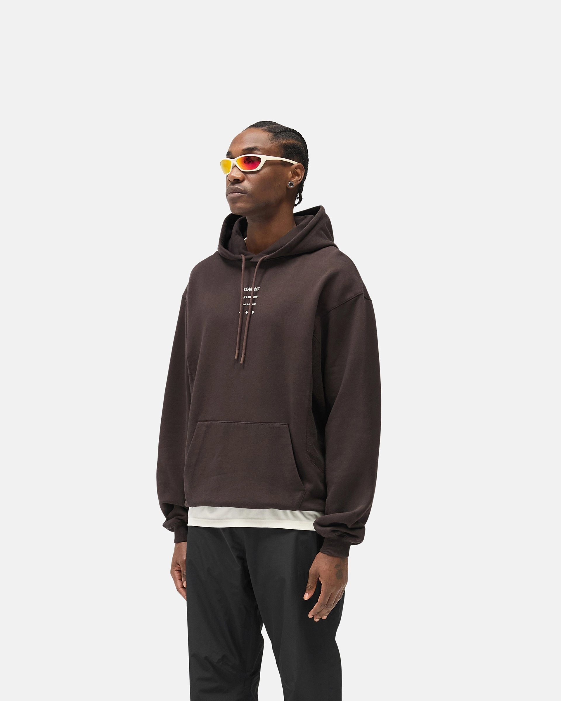 247 Uprising Oversized Hoodie - Chocolate Minimal Bulk Embroidered Details