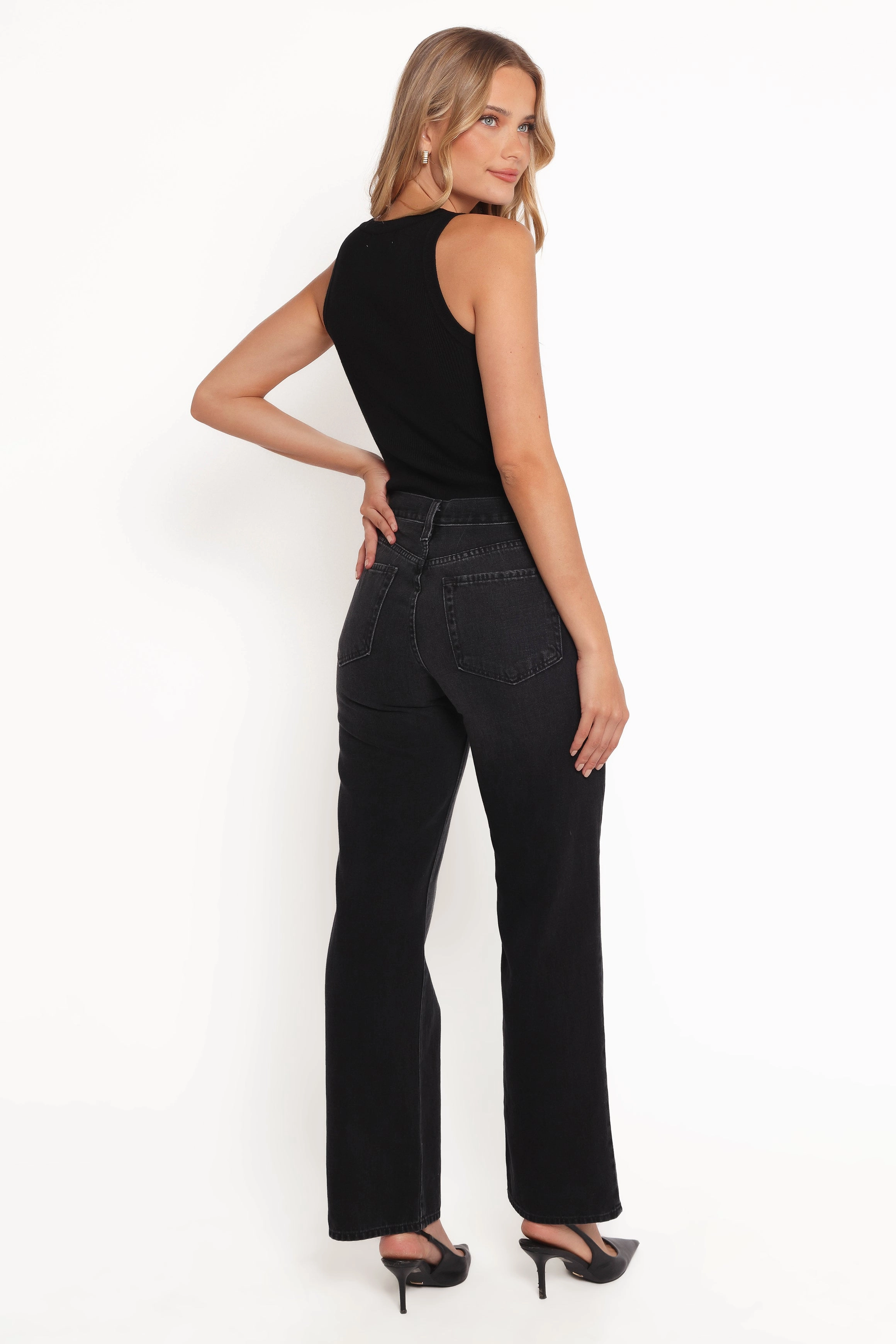 Premium Elegant Anti Slip Waistband Nathan High Rise Relaxed Straight Jean - Washed Black