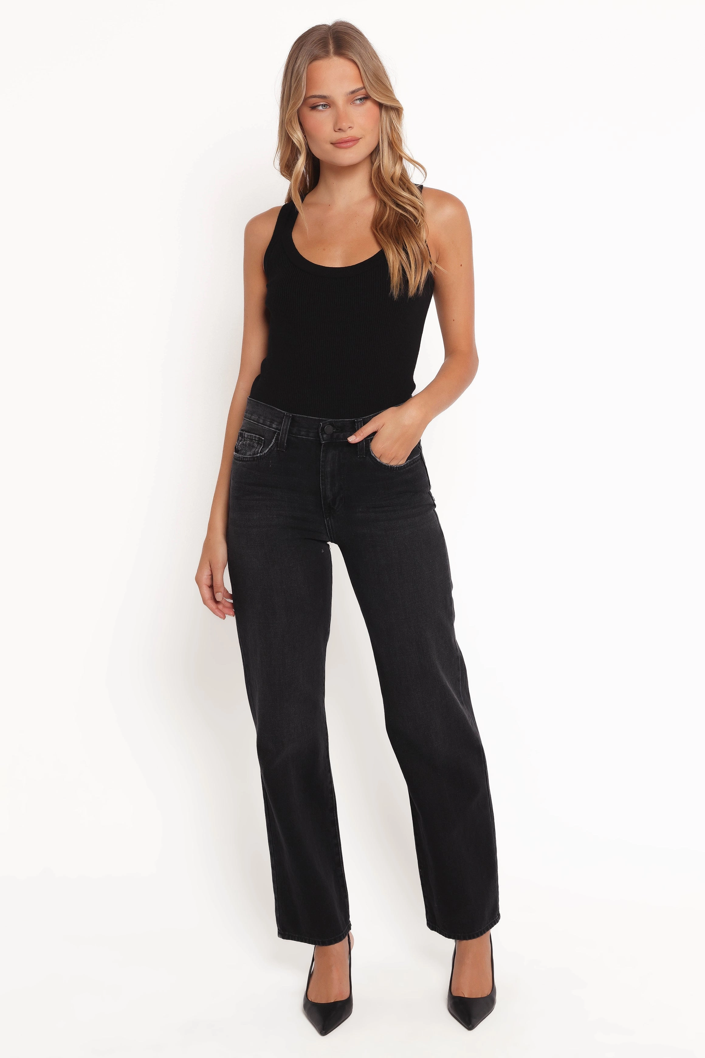Routine Wear Nathan High Rise Relaxed Straight Jean - Washed Black