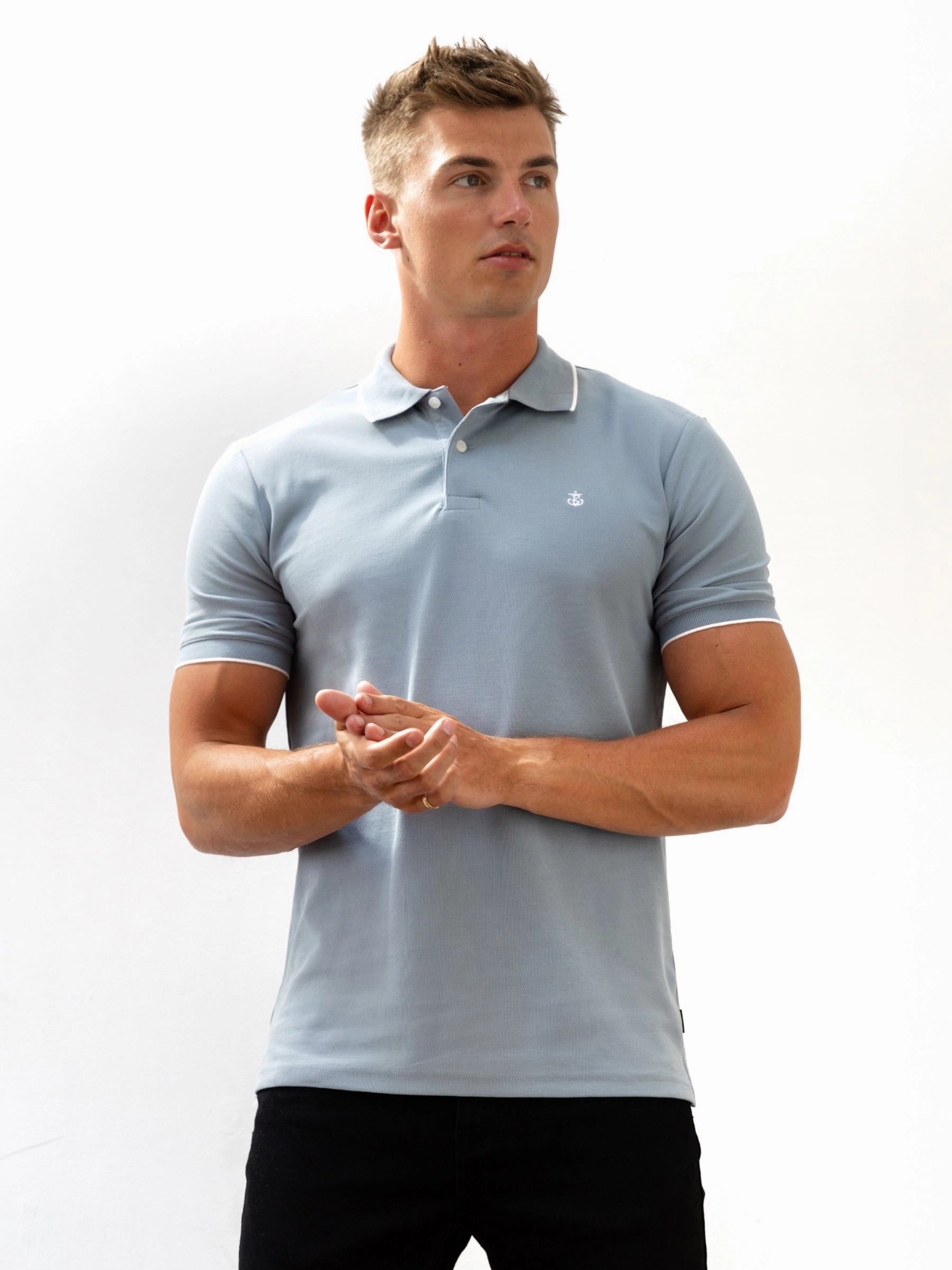 Smooth Cotton Blend Sonoma Polo Shirt - Blue