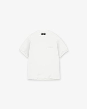 Block Logo T-Shirt - Flat White Drop Shoulder Cut Edgy