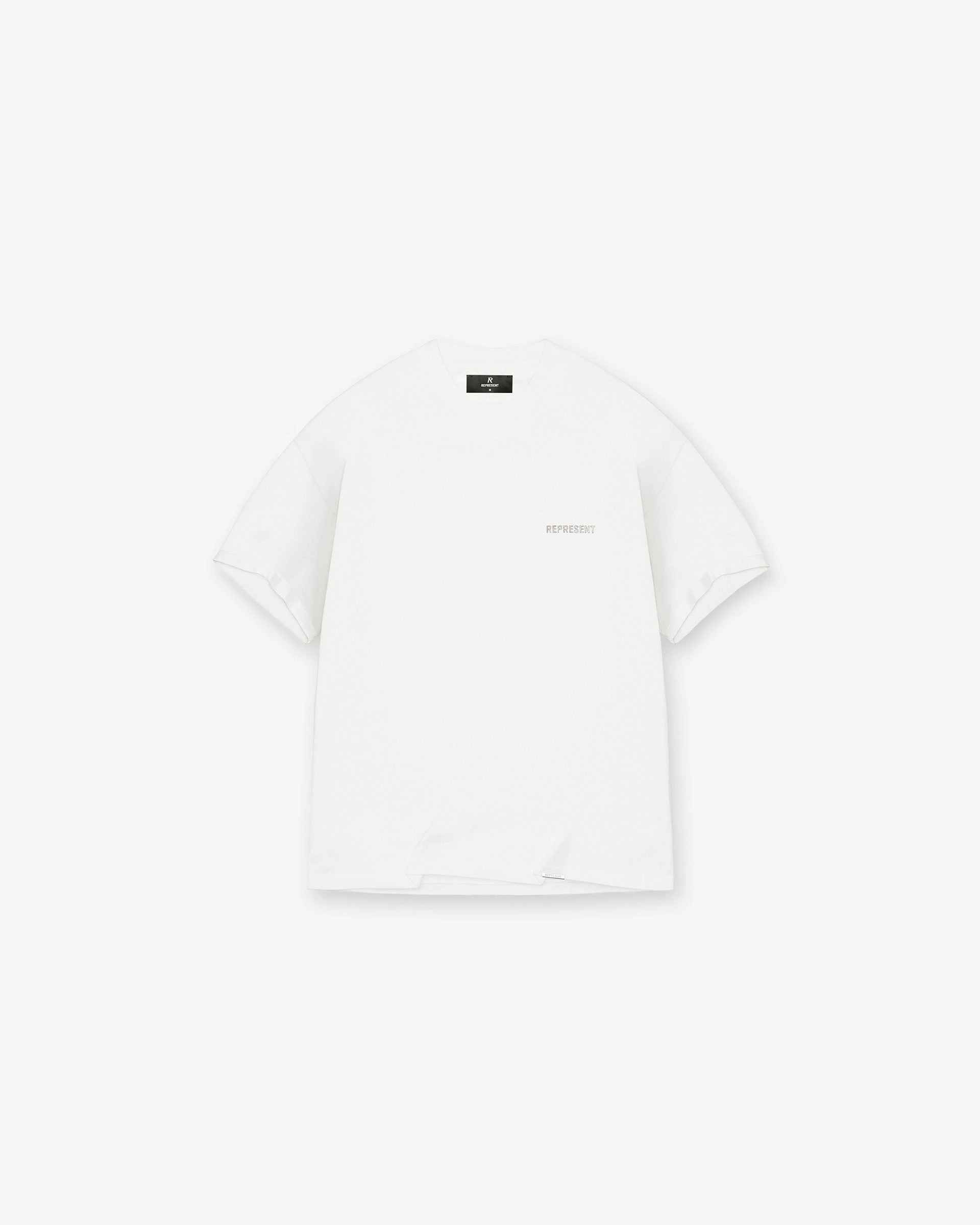 Block Logo T-Shirt - Flat White Drop Shoulder Cut Edgy