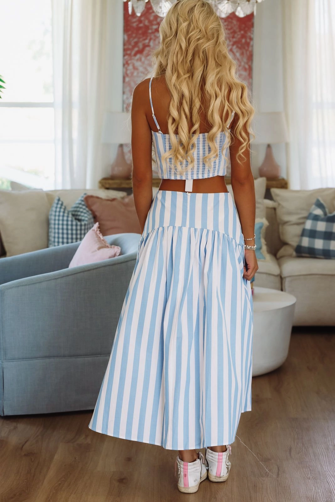 Stadium Stripes Crop Top - Baby Blue and White NonToxic Certification