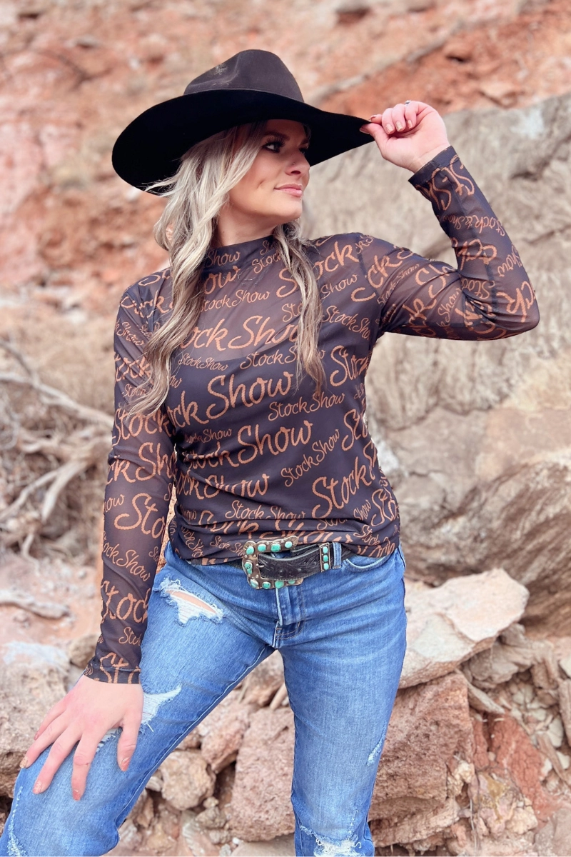 Stock Show Queen Mesh Top Simple Cut Printed top