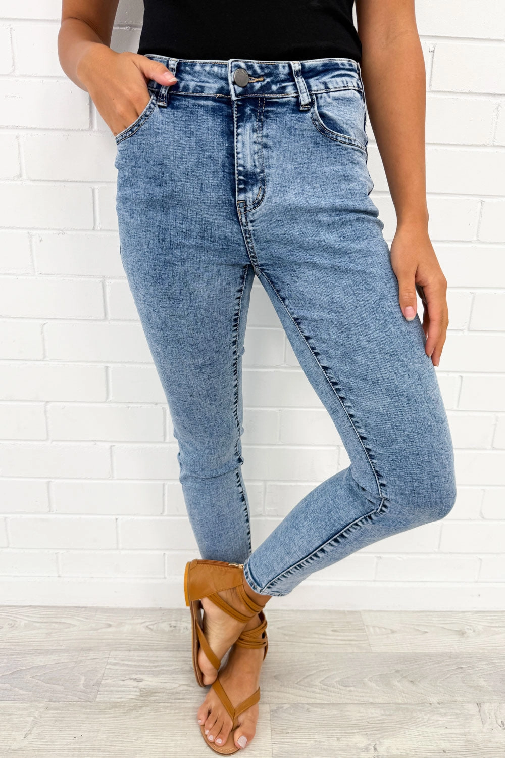 Stonewash Jeans Slip Resistant Fitted Style