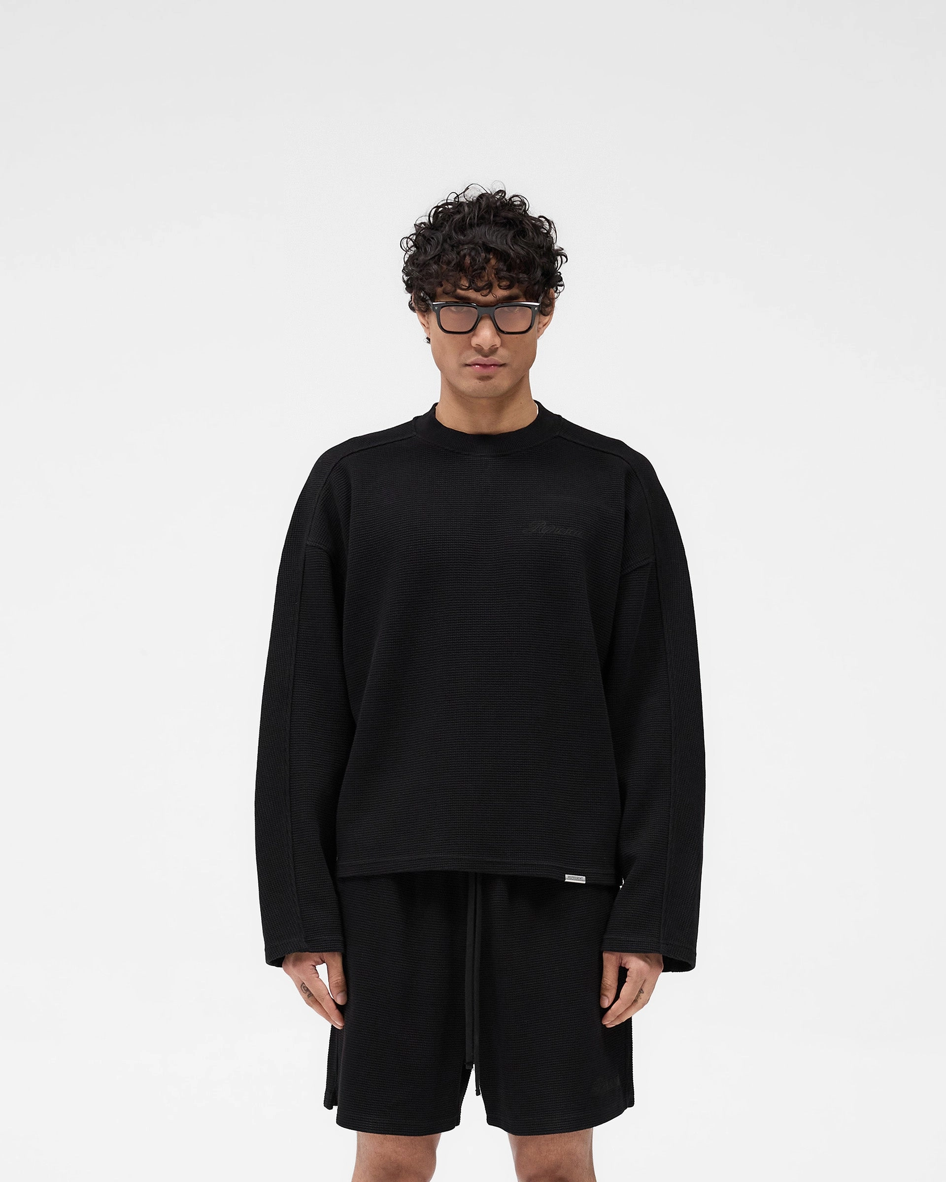 Waffle Long Sleeve T-Shirt - Black Beach Wear Soft Design