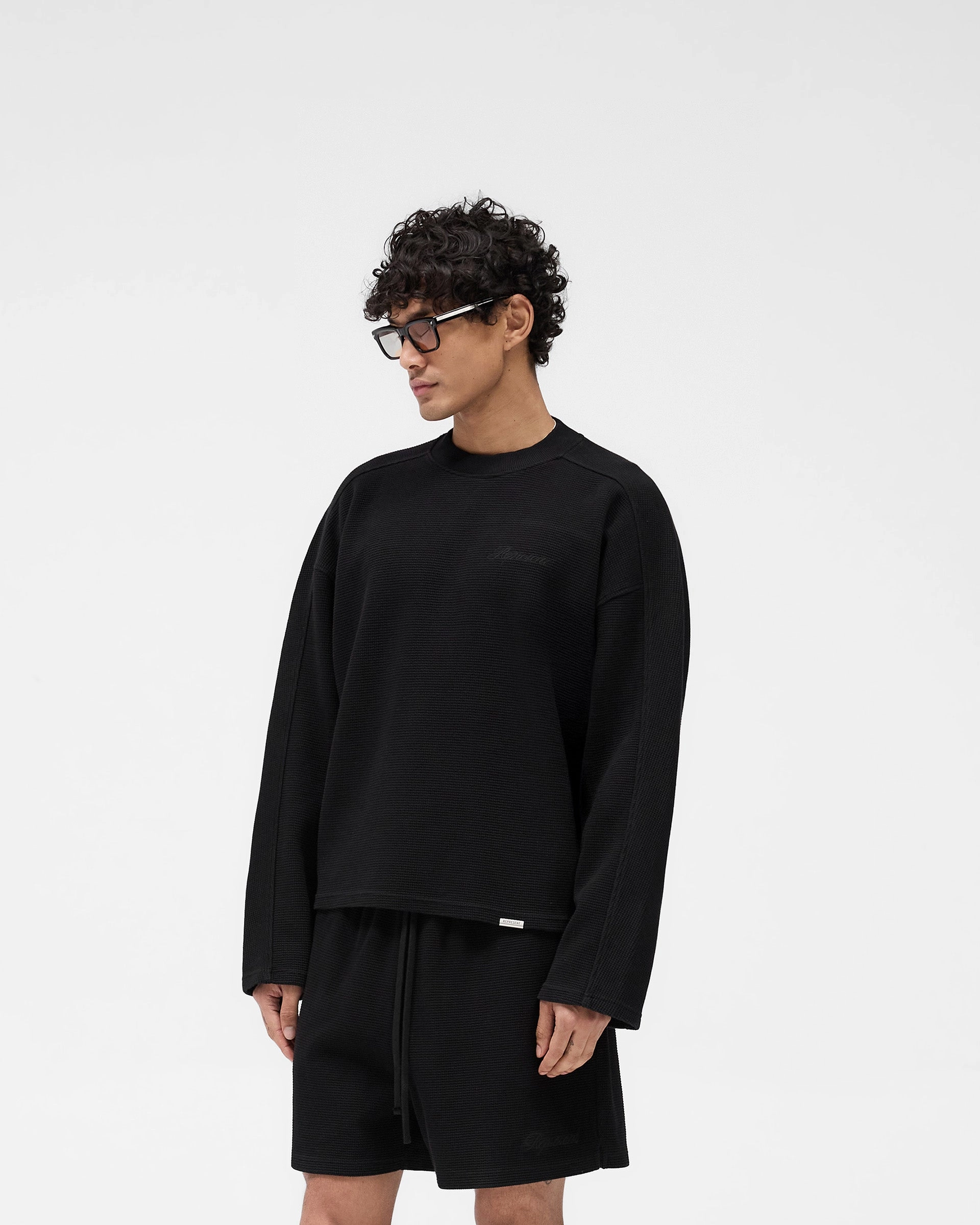 Waffle Long Sleeve T-Shirt - Black Urban Fit All Purpose Wear