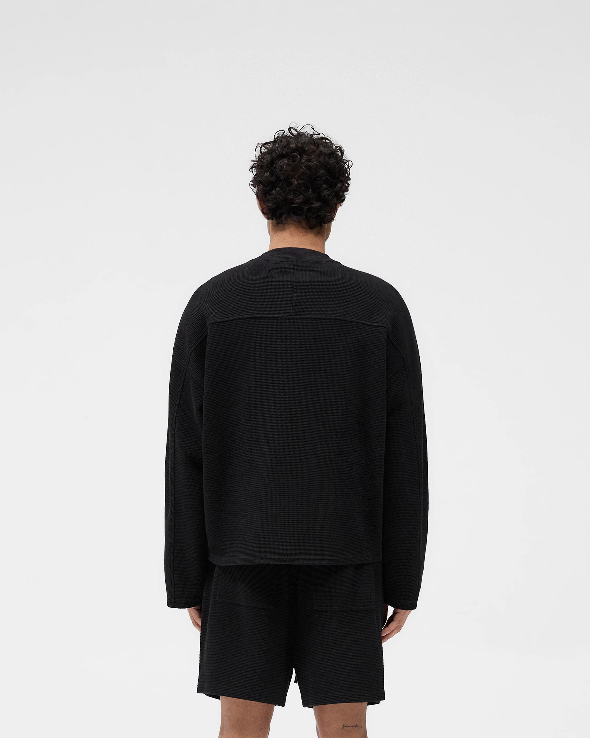 Waffle Long Sleeve T-Shirt - Black Soft Knit