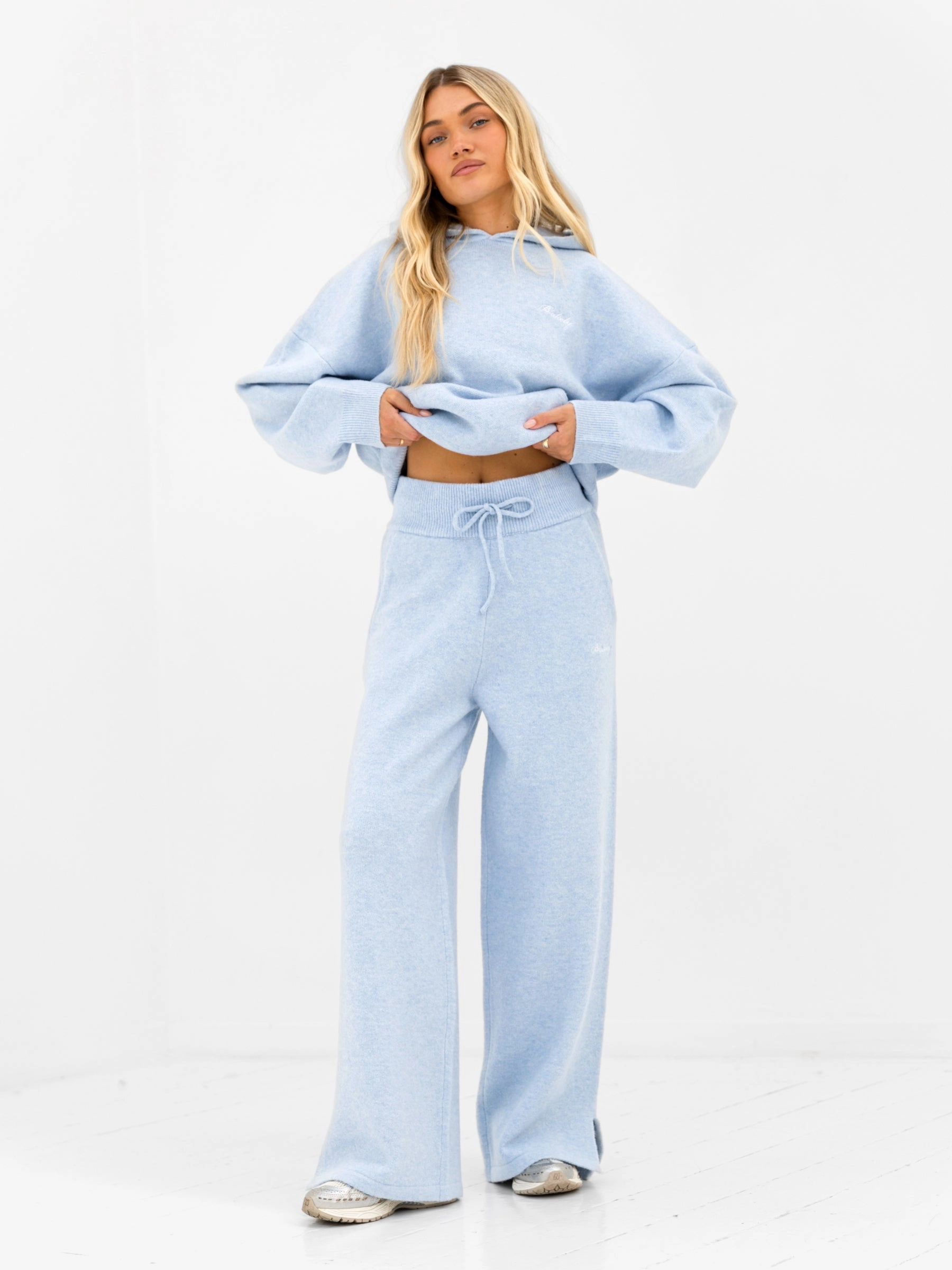 Relaxed Flex Comfy Layers Oversized Knitted Hoodie - Baby Blue