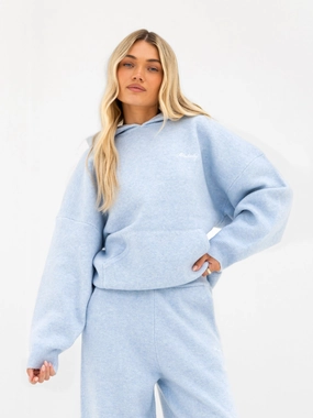 Modern Design Active Movement Oversized Knitted Hoodie - Baby Blue