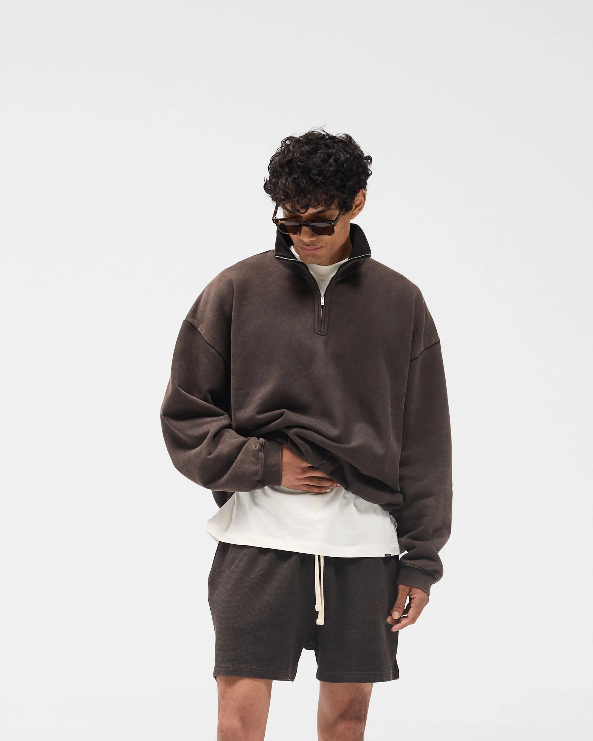 Initial Funnel Neck Quarter Zip Sweatshirt - Coffee Daily Favorite