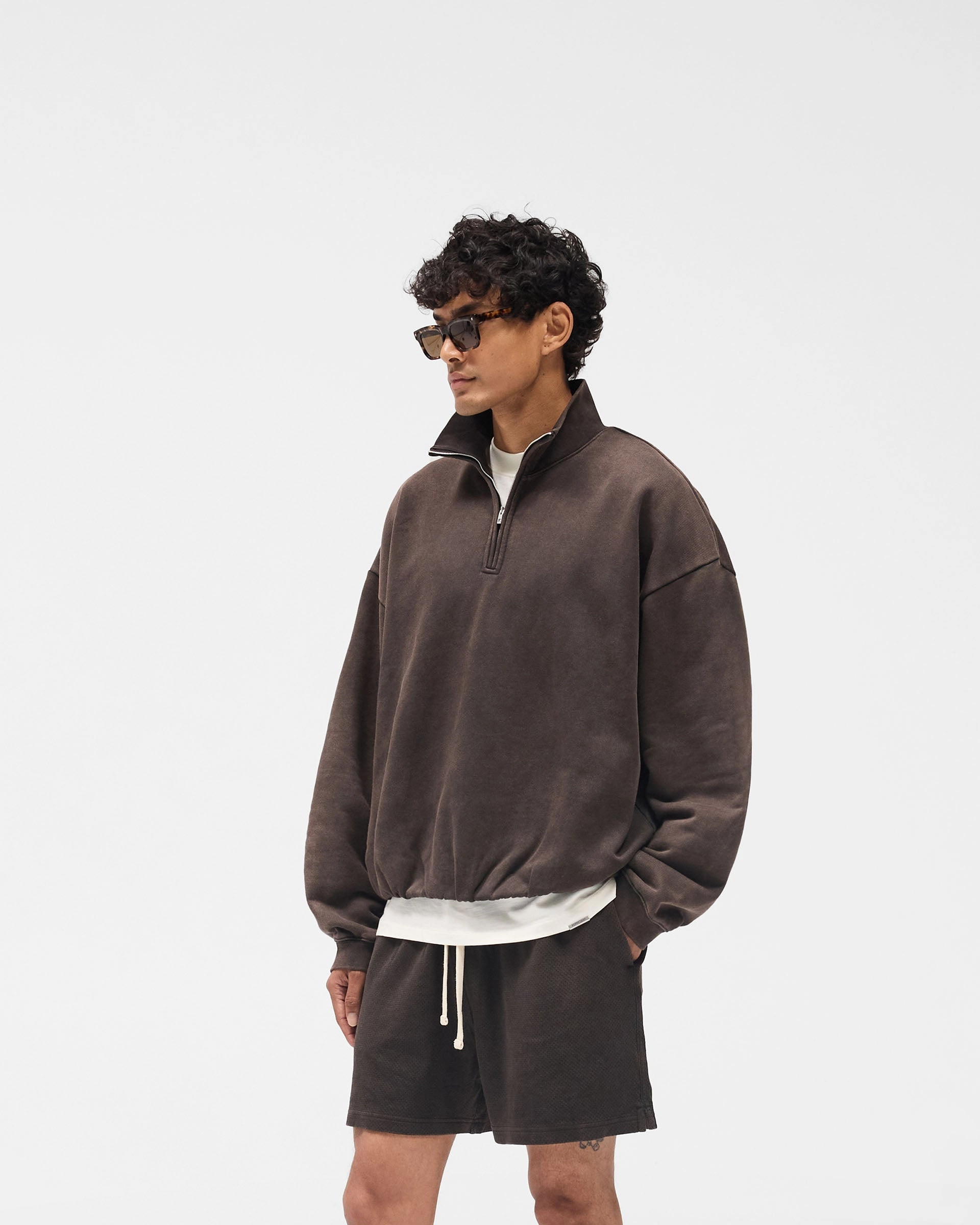 Initial Funnel Neck Quarter Zip Sweatshirt - Coffee City Casual Style