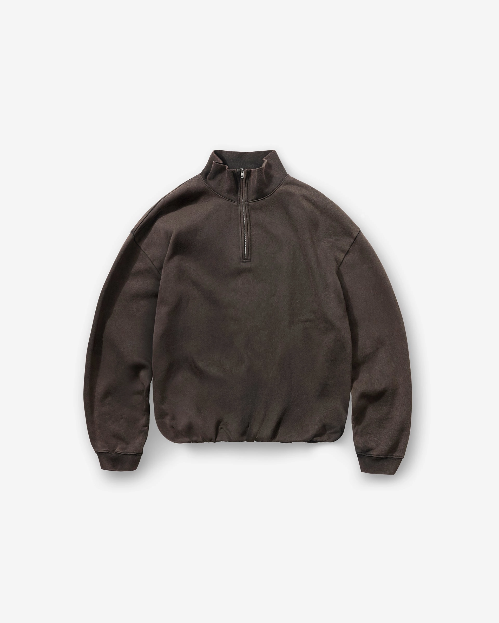 Classic Layer Initial Funnel Neck Quarter Zip Sweatshirt - Coffee