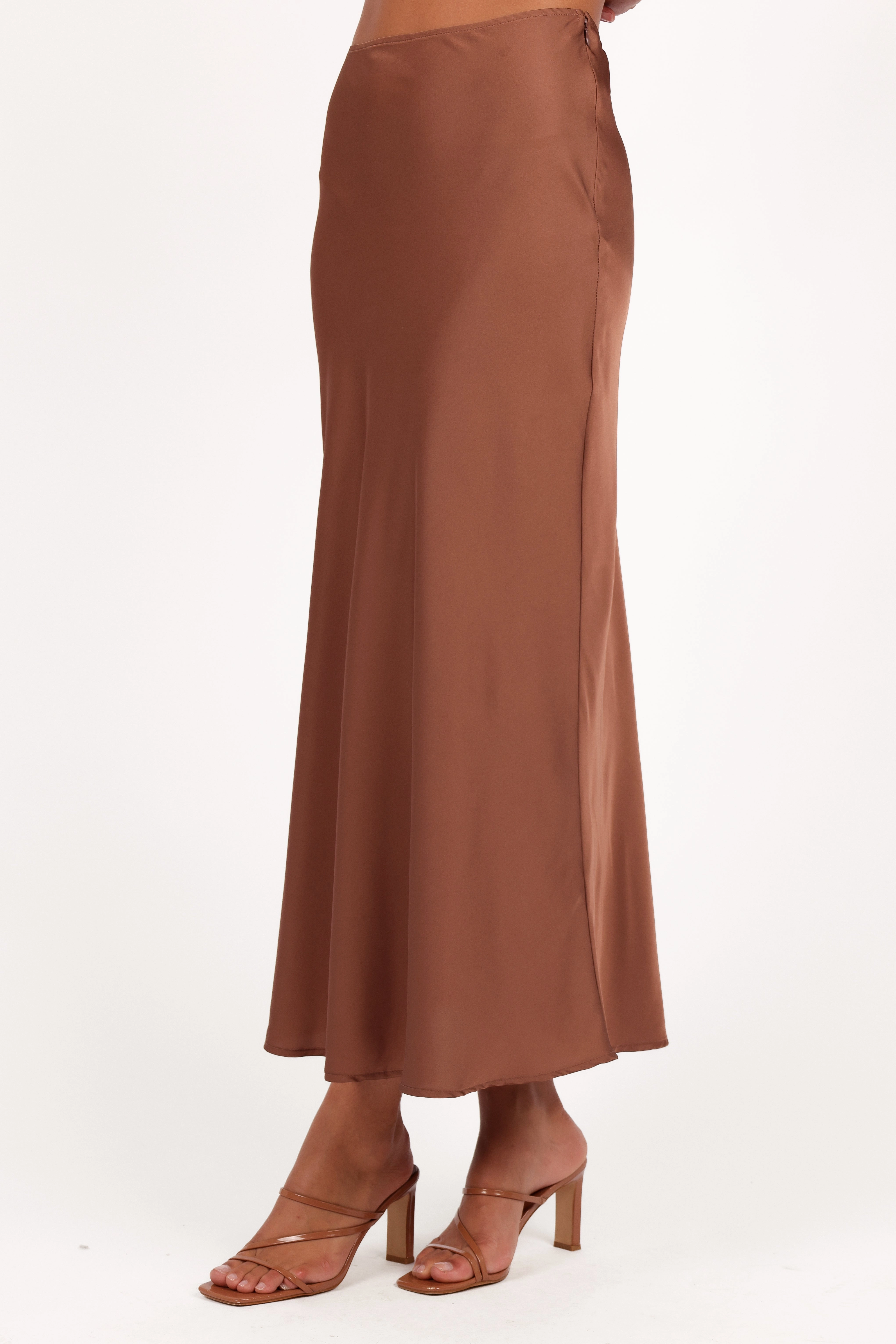 Nellie Satin Midi Skirt - Banksia Brown Water Repellent Finish