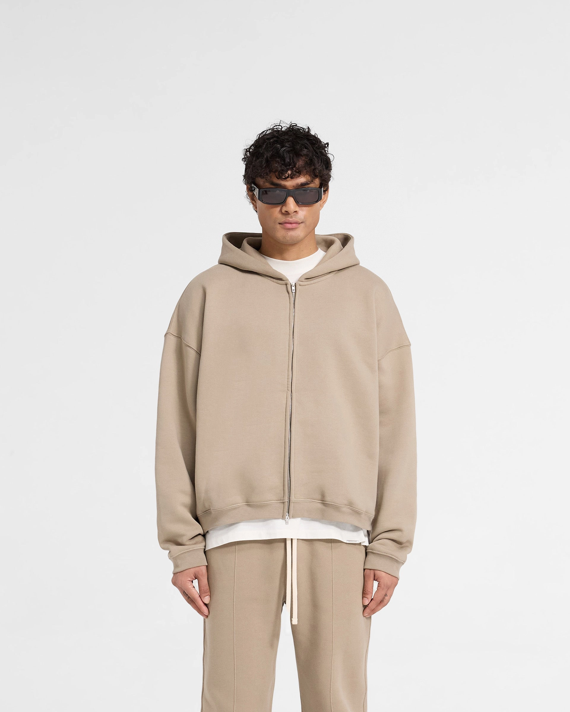 Simple Layers Initial Boxy Zip Through Hoodie - Dune