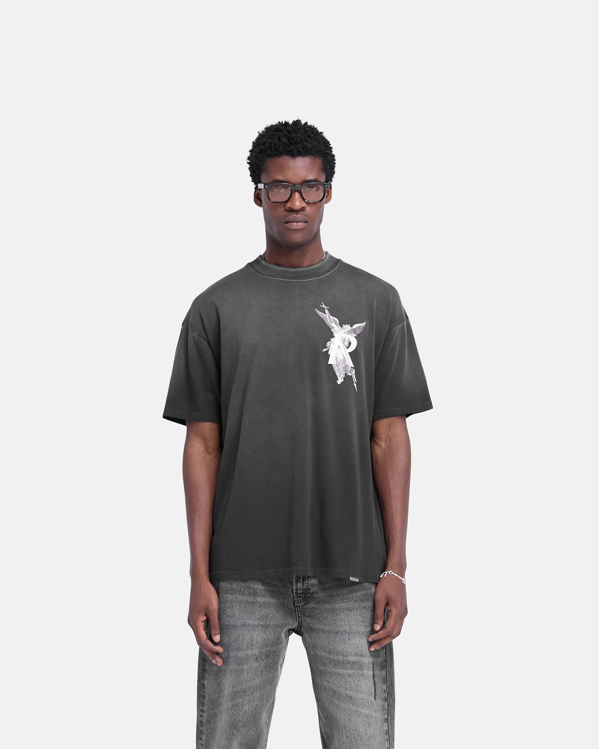 Reinforced Shoulders Casual Layer Look Archangel T-Shirt - Stained Black