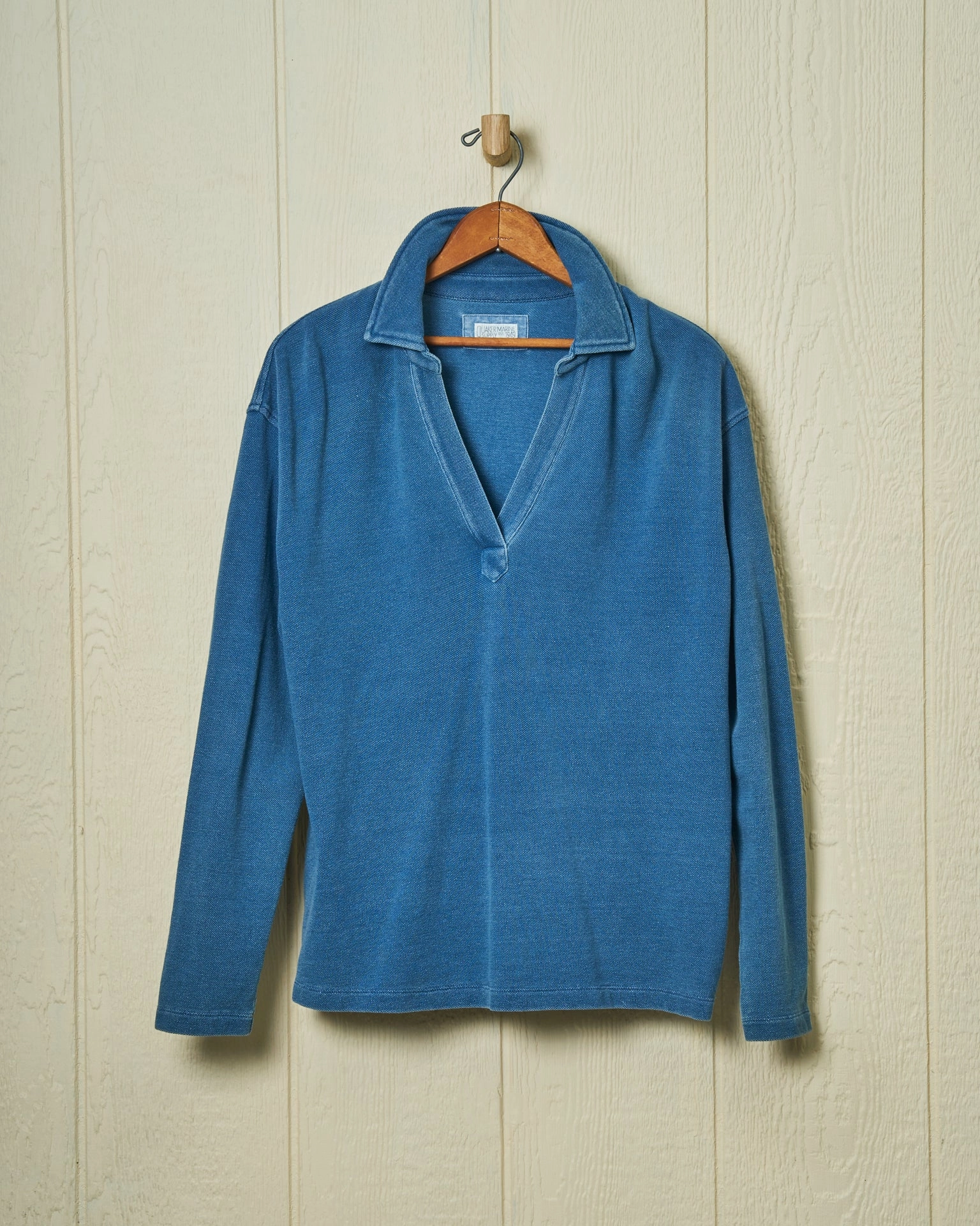 Layered Sleeve Indigo Inlet Pullover in Heavyweight Pique