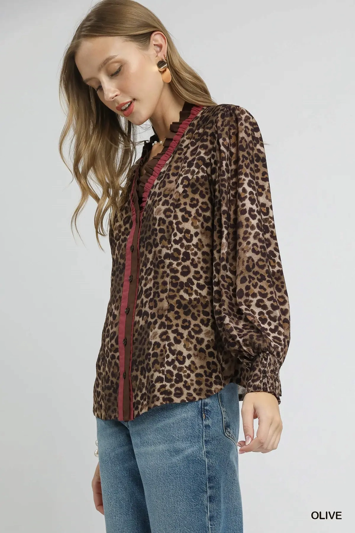 Playful Leopard Top w/ Contrast Trim FlexibleWaistband