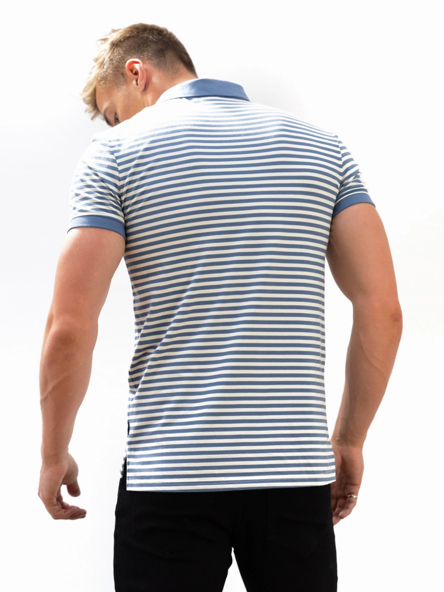 Snag Free Surface Stripe Polo Shirt - Blue