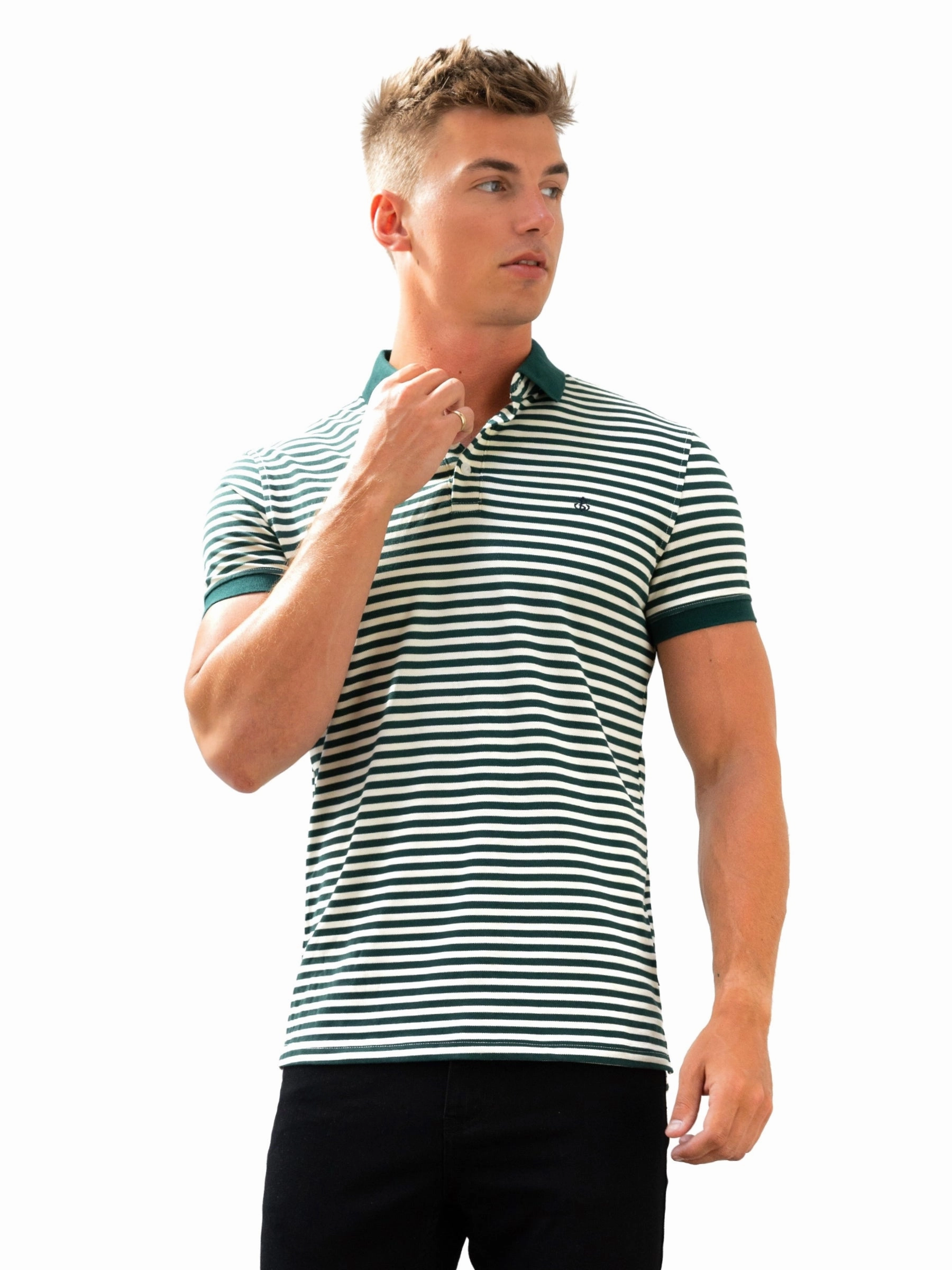 Lightweight Comfort Stripe Polo Shirt - Green