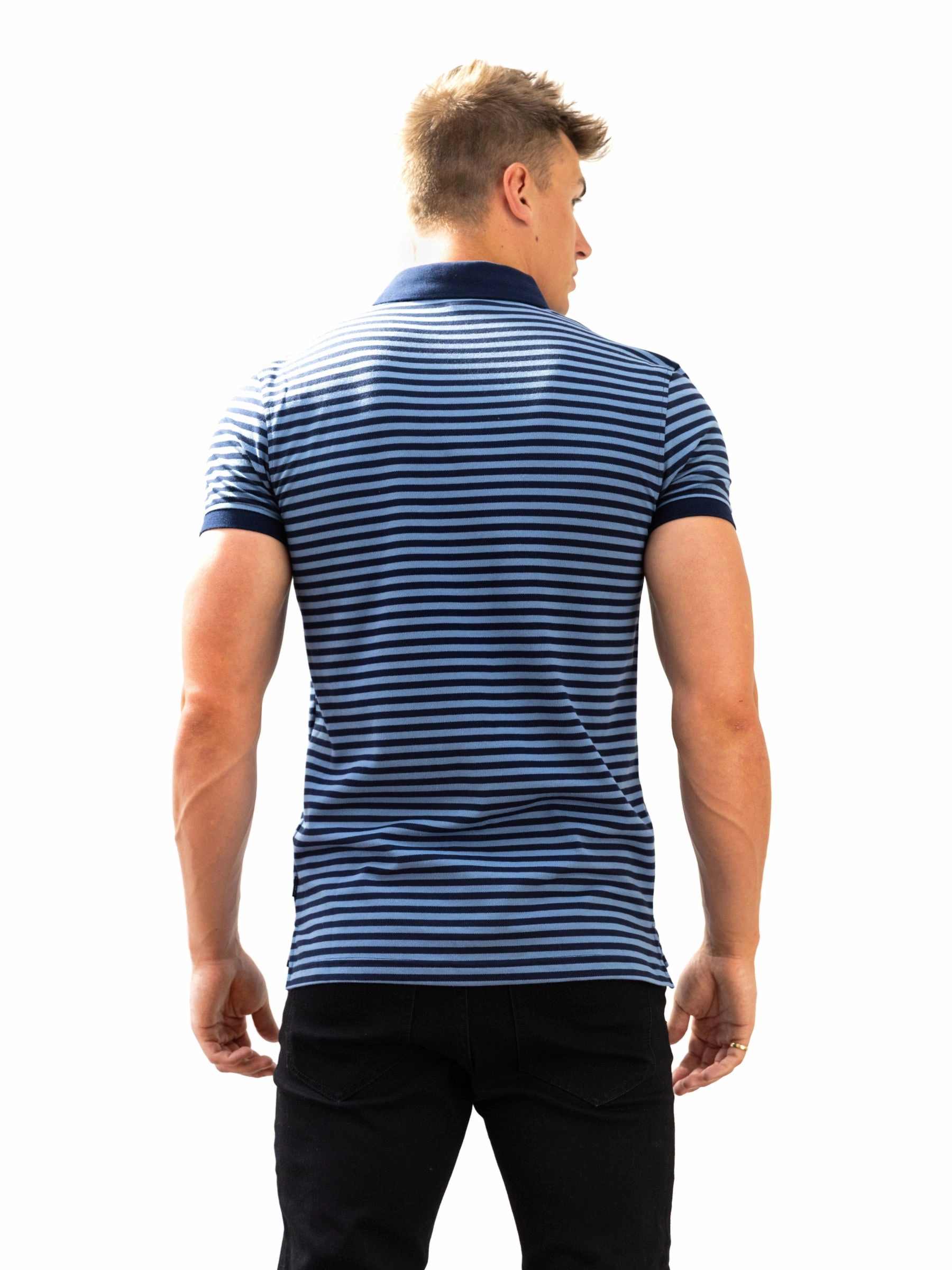 Gym Wear Plus Size Stripe Polo Shirt - Mid Navy