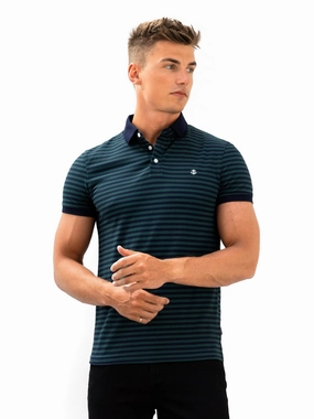 Stripe Polo Shirt - Teal Blue Outerwear Companion