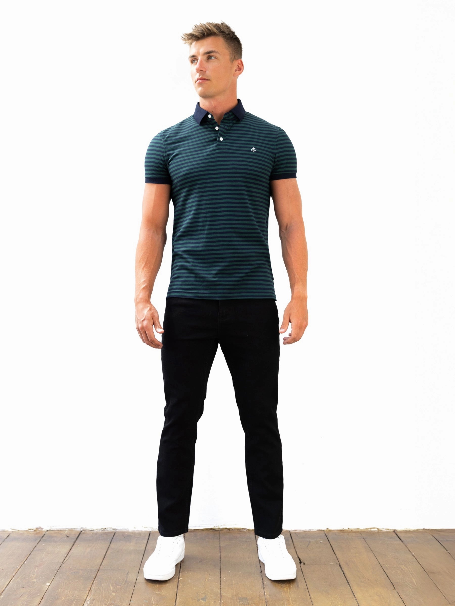 Everyday Fashion Stripe Polo Shirt - Teal Blue